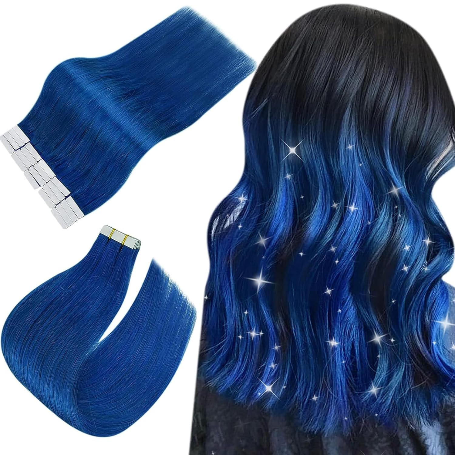 Easyouth Blue Hair Extensions Tape in Human Hair Colored