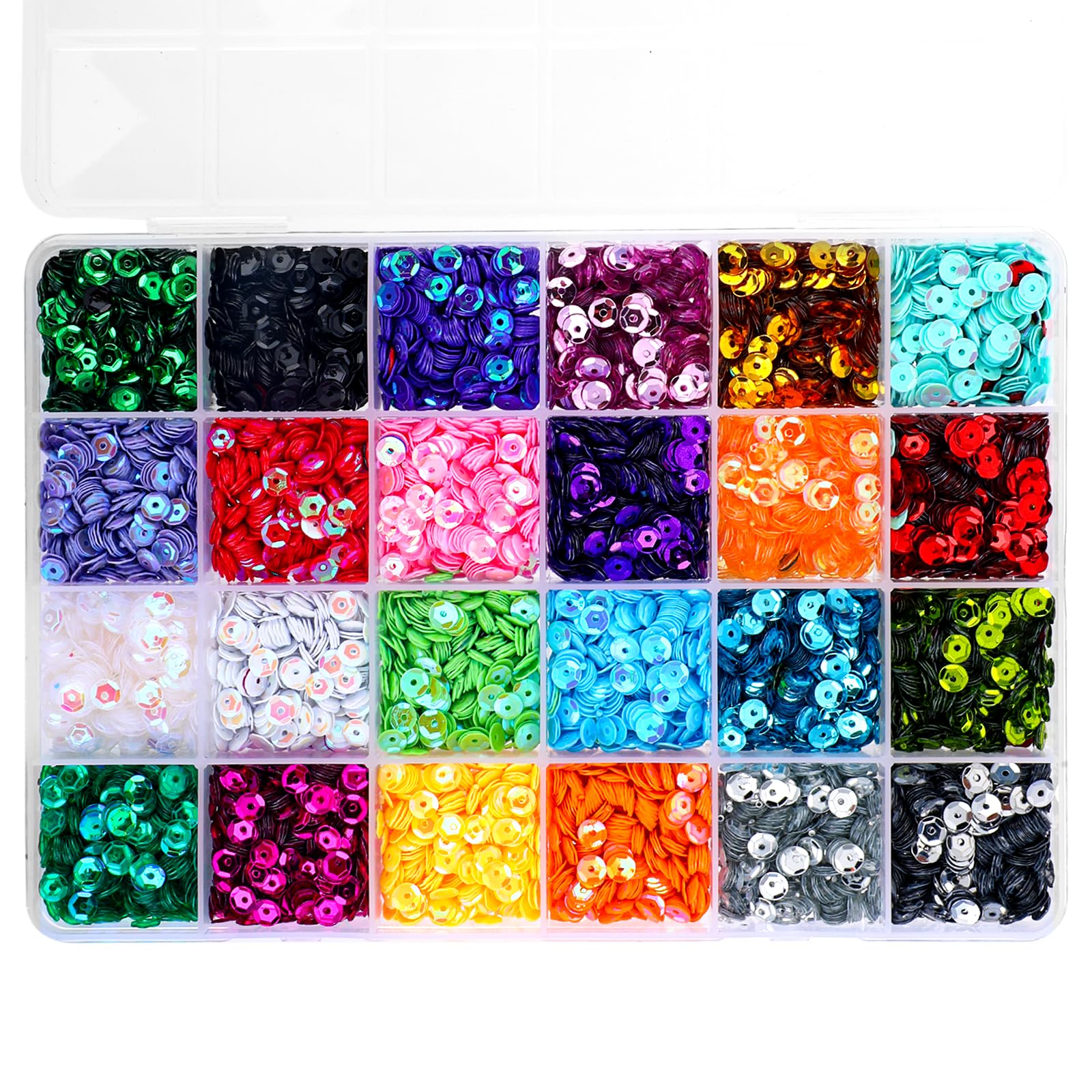 5MM Loose Sequins 21600Pcs Rainbow Sequin for Craft Sewing DIY Nails Decorations, Round Embroidery Sequins Cup Craft Sequin, Iridescent Spangles Mixed(24 Colors)