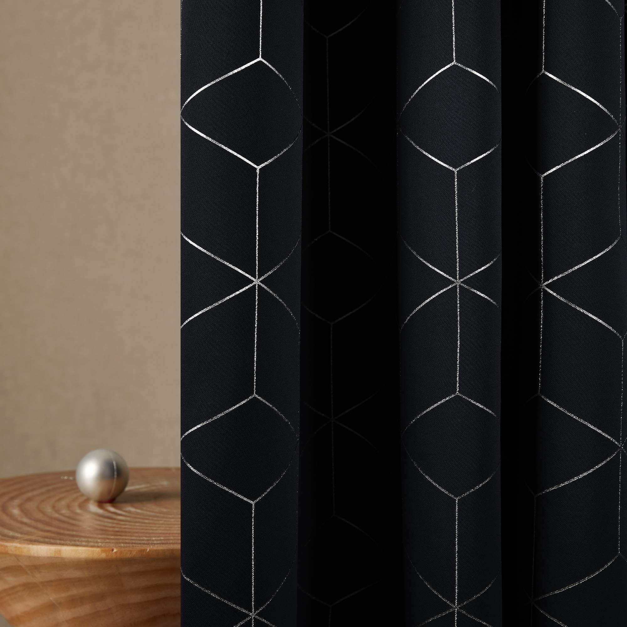 Deconovo Eyelet Blackout Curtains 72 Inch Drop, Diamond Foil Printed Thermal Insulated Curtains for Living Room Boys Bedroom, 46 x 72 Inch(Width x Length), Black, One Pair - 3