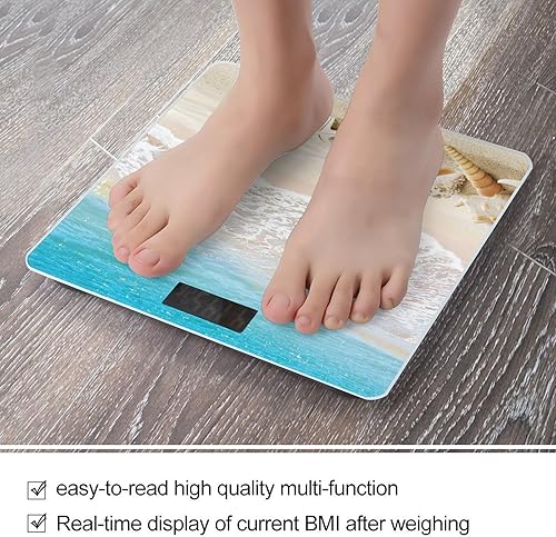 Miniatura 5 de Ocean Beach Blue Sky - Báscula de mariscos para peso corporal, báscula de baño digital, diseño de esquina redonda, báscula de peso corporal de alta