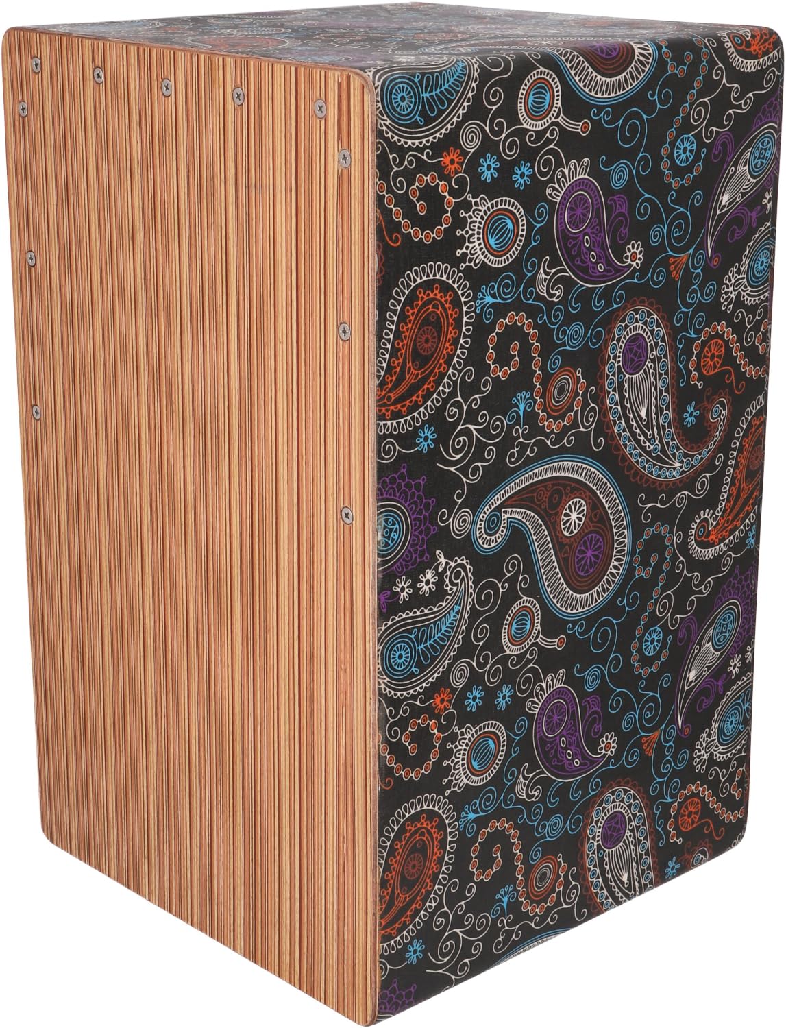 GURU SHOP Colorido cajón de madera, instrumento de ritmo de percusión, diseño 5, multicolor, 49 x 30 x 30 cm, instrumentos musicales