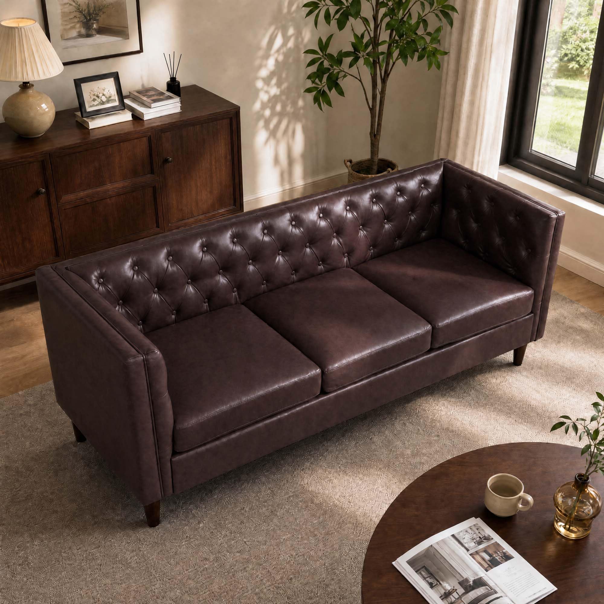 Garvee 81'' Modern Leather Couch for Living Room, Mid Century Leather Sofa with — product photo