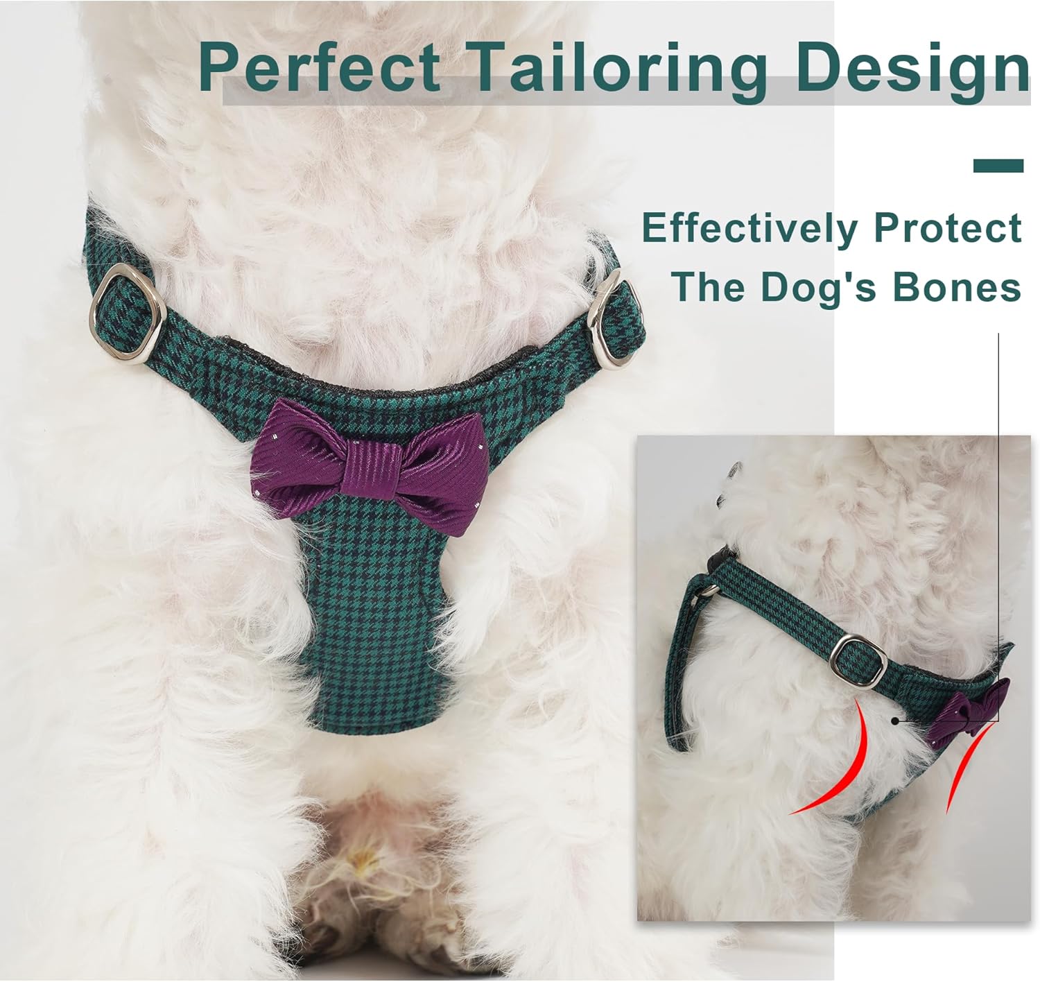 Puppytie No Pull Small Dog Harness with Multifunction Dog Leash,Lightweight Soft Adjustable No Choke Escape Proof Pet Harness Vest Pet Harness Vest,Plaid Green,S