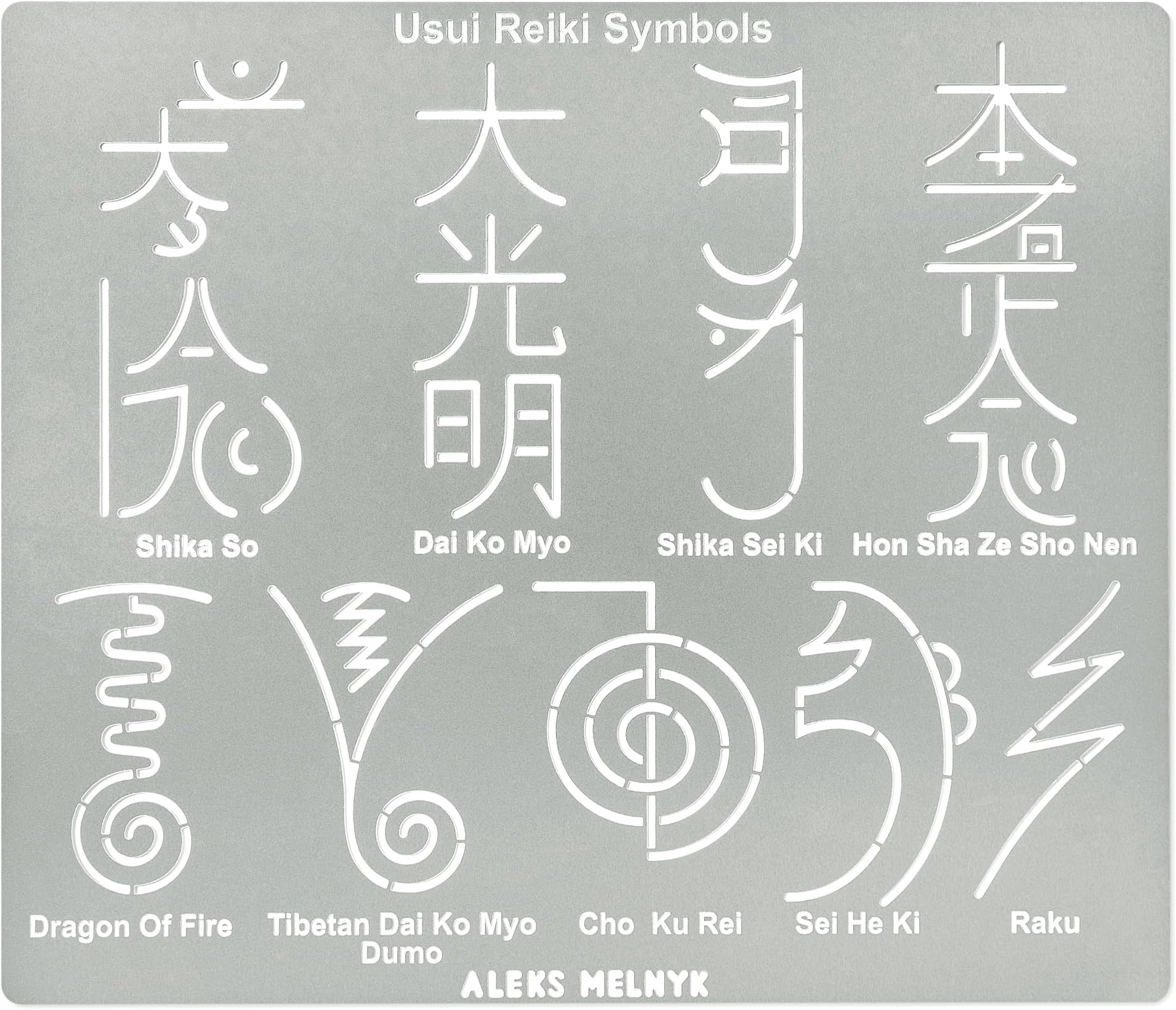 Aleks Melnyk No.406 Metal Stencil, Usui Reiki Symbols, Chinese and Japanese Characters, Small Stencil, 1 PCS, Template for Wood Burning, Engraving, Crafting, Scrapbook