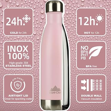 H2O Stainless Steel Water Bottle, Vacuum Insulated and Leakproof, 500ml
