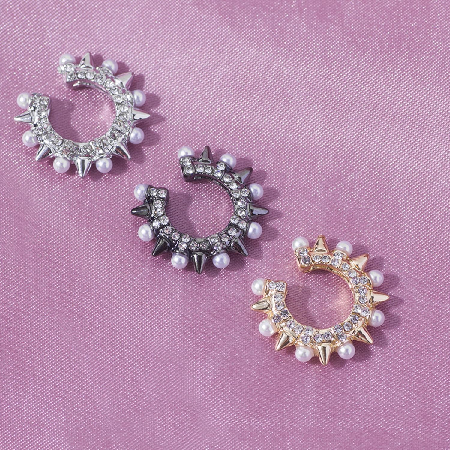 Ear Cuff Earrings for Women Crystal Non Piercing Clip on Earrings Chunky Gold Round Huggie Ear Cuff Earrings for Women - Image 4