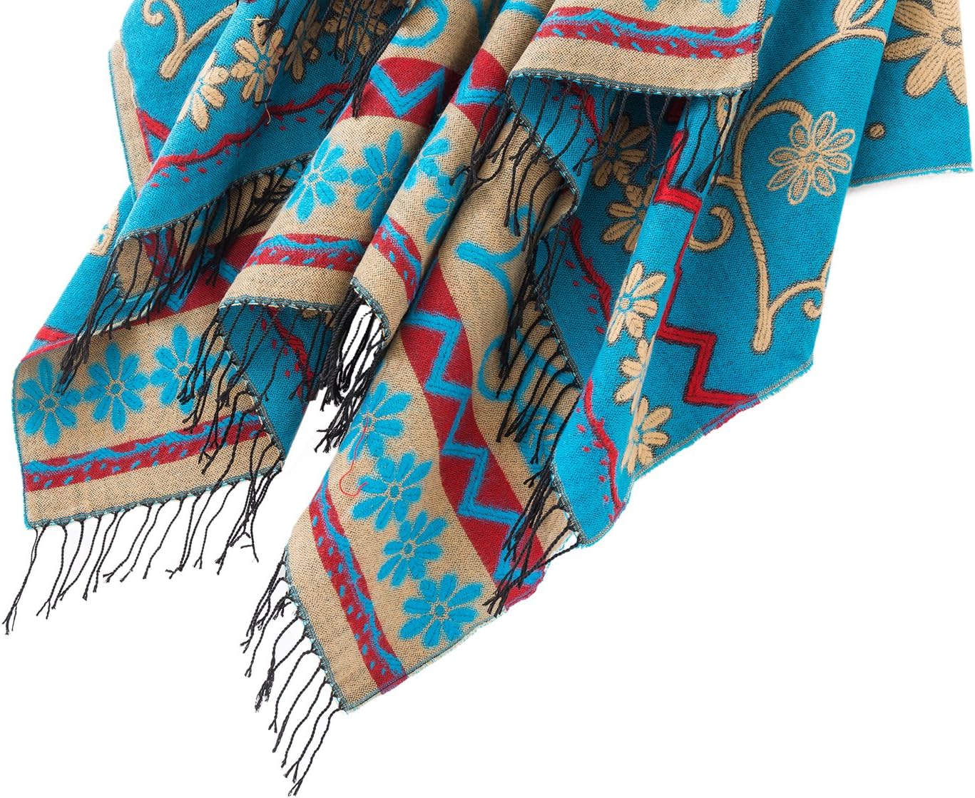 Urban CoCo Women's Retro Style Vintage Pattern Tassel Poncho Shawl Cape Wraps For Women - Image 6