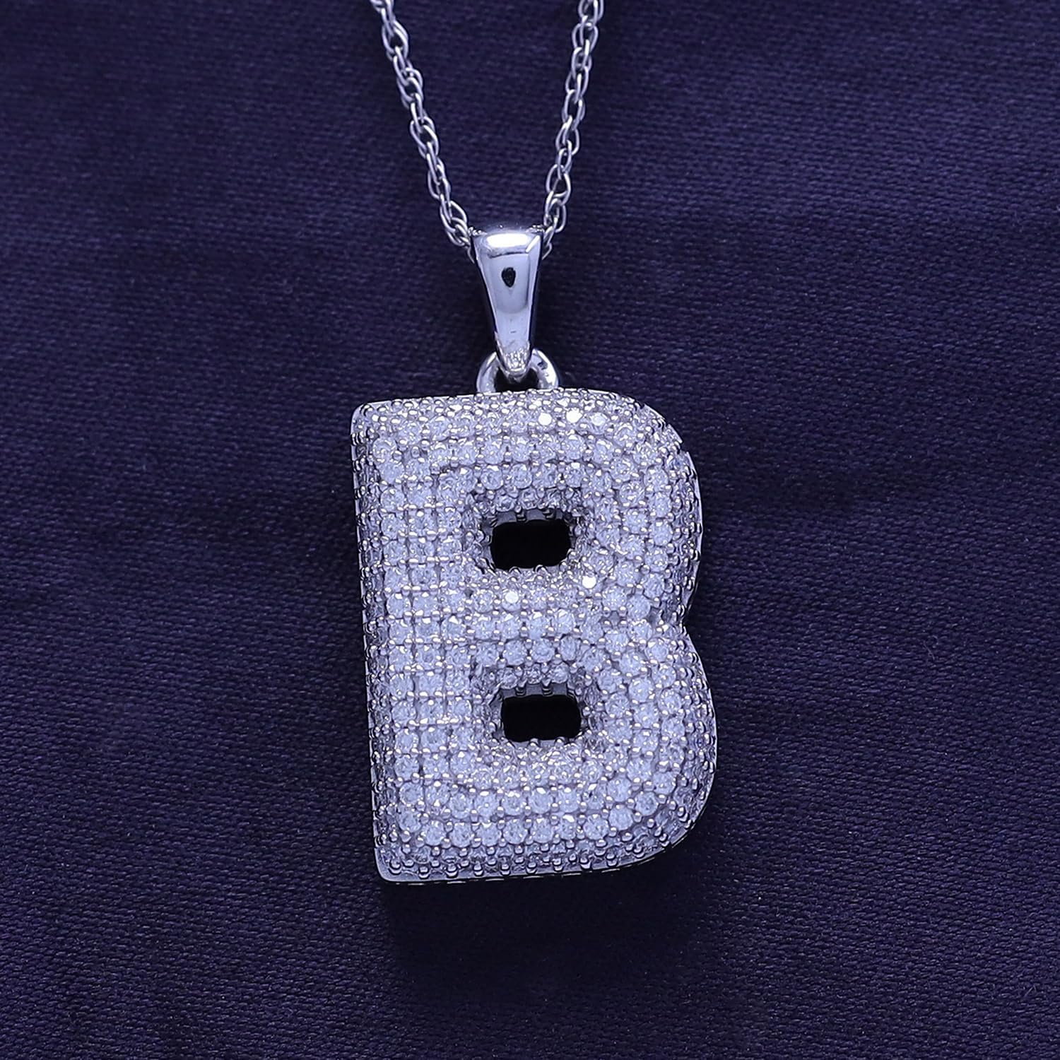 SAVEARTH DIAMONDS 1 1/4 Carat Round Cut Lab Created Moissanite Diamond Initial Bubble Letter B Pendant Necklace In 14k Gold Over Sterling Silver With 18" Chain (VVS1, 1.25 Cttw)