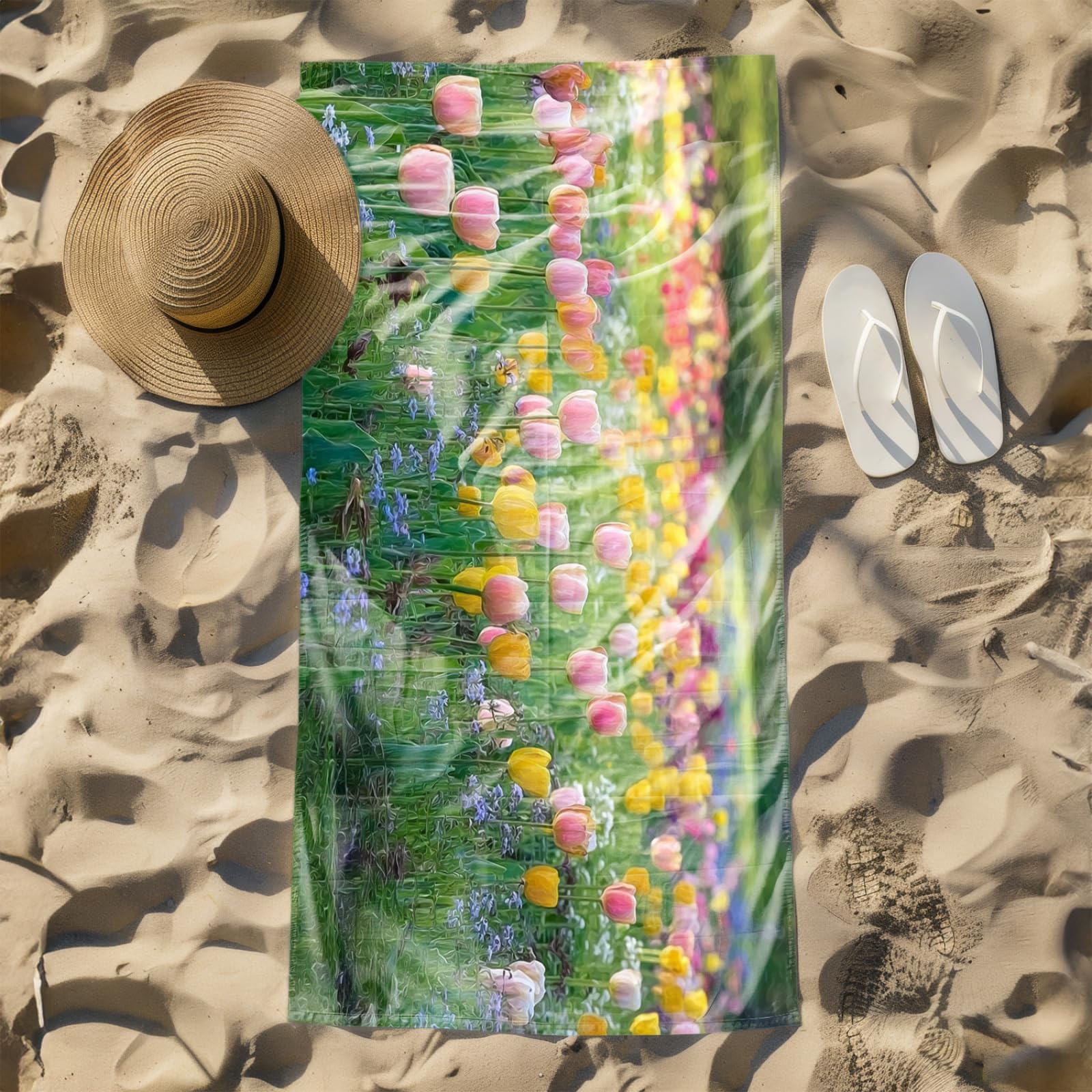 Genérico Toalla Playa Grande Rosa Flor Verde Microfibra Secado Rápido Oversize Toalla Sin Arena Súper Ligera Piscina Camping Picnic Yoga Gimnasio Y Deportes Viaje