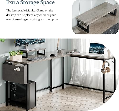 Miniatura 3 de SUNLEI Escritorio para computadora en forma de L de 59 pulgadas, escritorio de oficina en casa, escritorio para juegos de escritura con bolsa de