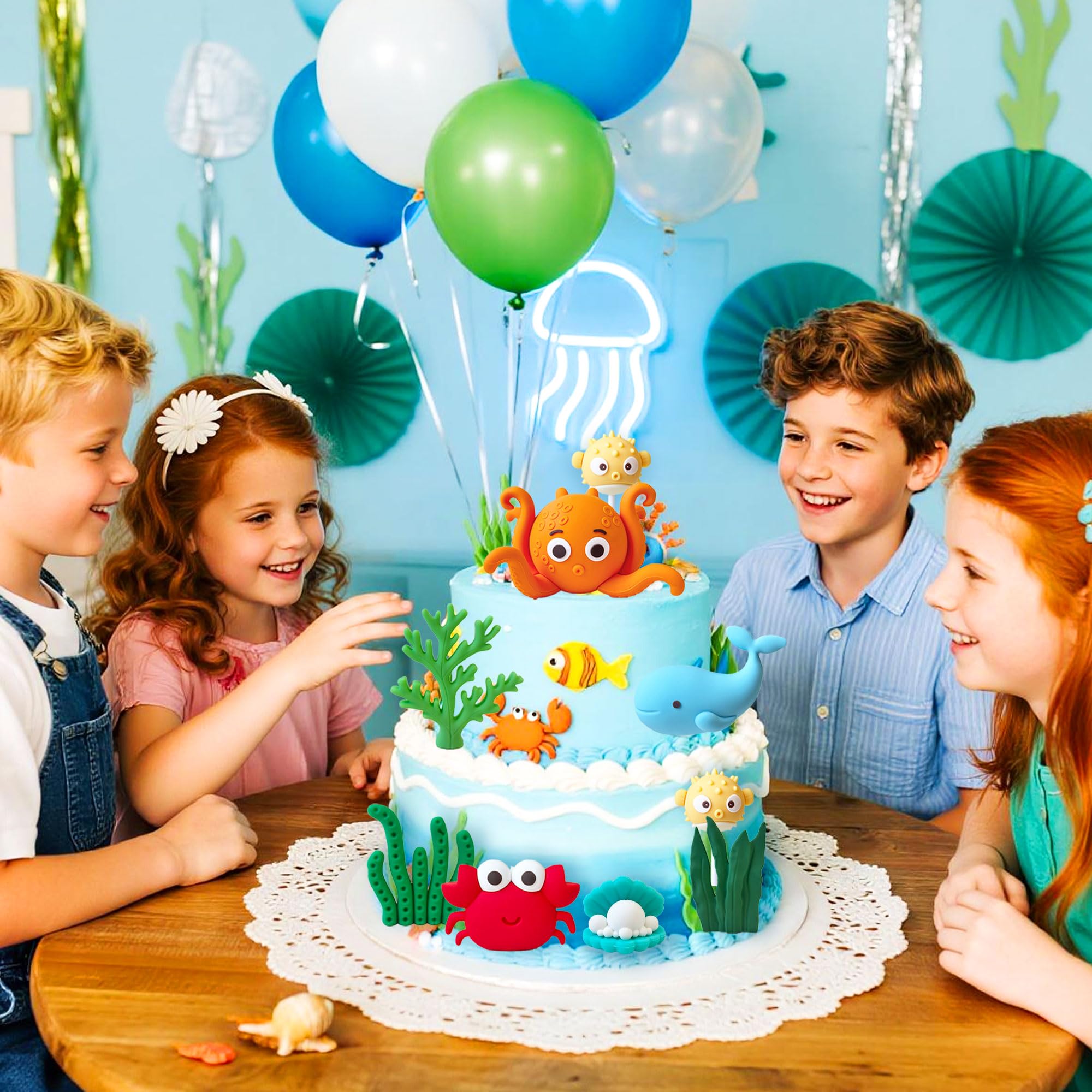 Under the Sea Ocean Birthday Cake Decorations Sea Ocean Party Favor Supplies for Sea Ocean Theme Baby Shower Birthday Party - Image 4