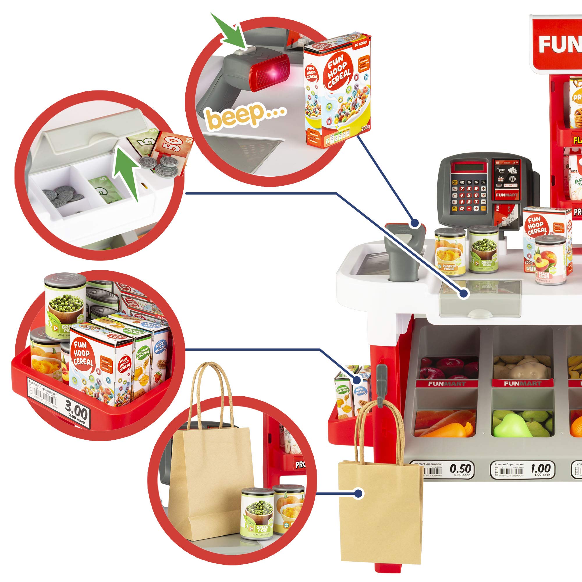 ColorBaby Supermercado Juguete, Juguete Infantil supermercado, Supermercado con luz y Sonidos, Incluye 47 Piezas, Supermercado Infantil con Alimentos, Funville, +3 años
