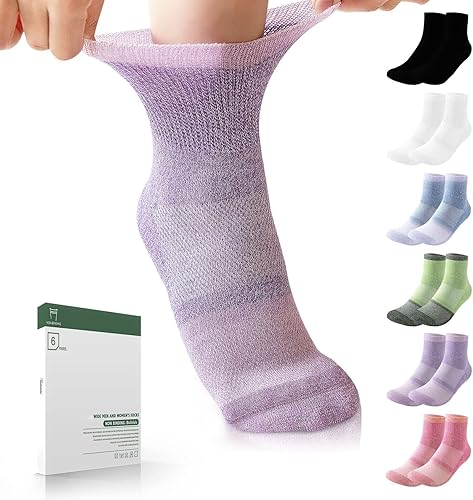 Bulinlulu Calcetines de Viscosa de Bambú para Diabéticos, 6 Pares de Calcetines Tobilleros Sin Compresión, Puntera Reforzada, Talla 6-99-1113-15