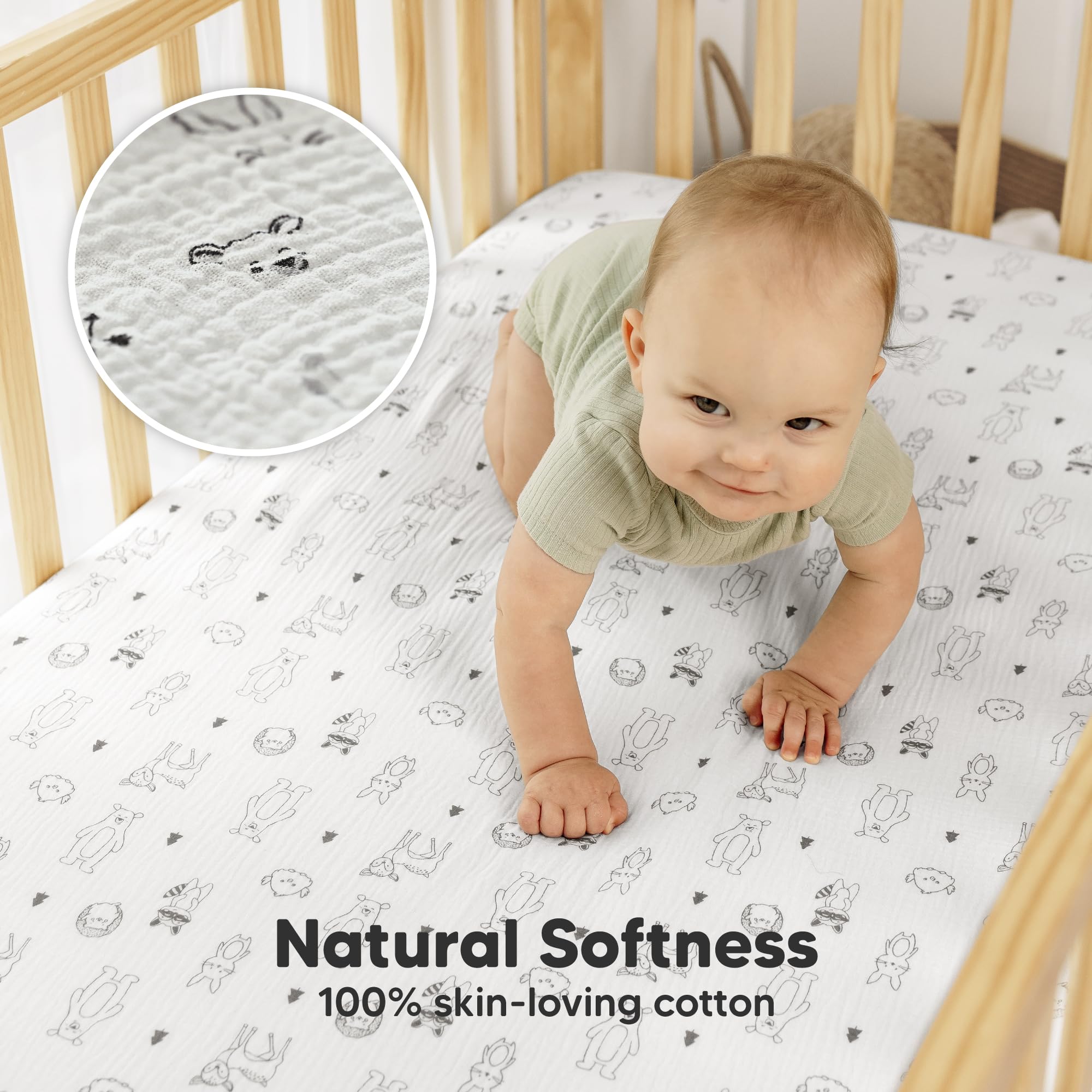 KeaBabies Confezione da 2 lenzuola in mussola per culla per bambini e bambine, in 100% cotone biologico, morbide, traspiranti, standard, neutre, resistenti, 132 x 71 cm (bosco)