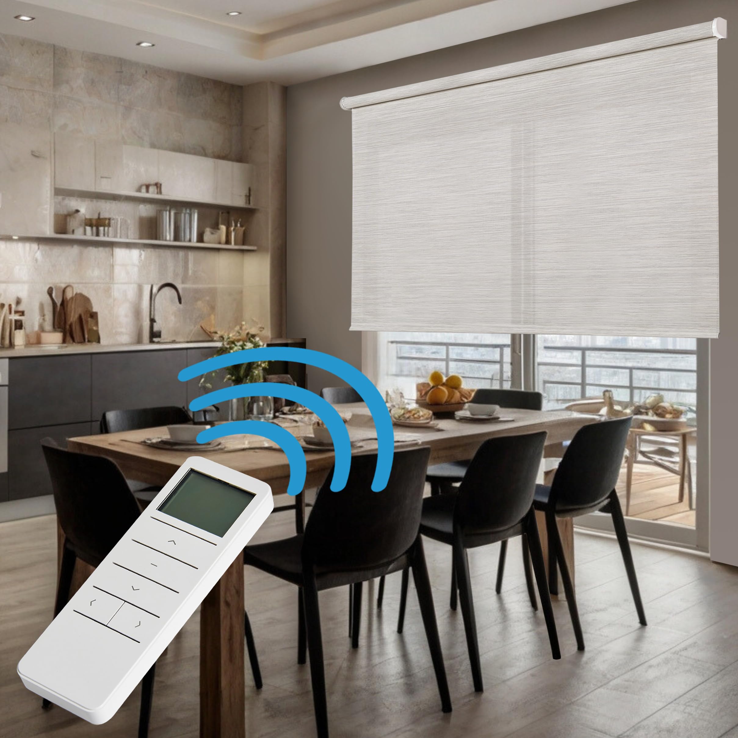 Tenda a Rullo Screen Motorizzata con Telecomando 160x180 cm Grigio Beige | Motore, batteria e telecomando per controllo automatico. Tubo 38 mm e tessuto Screen 5% con protezione solare UV StoresDeco