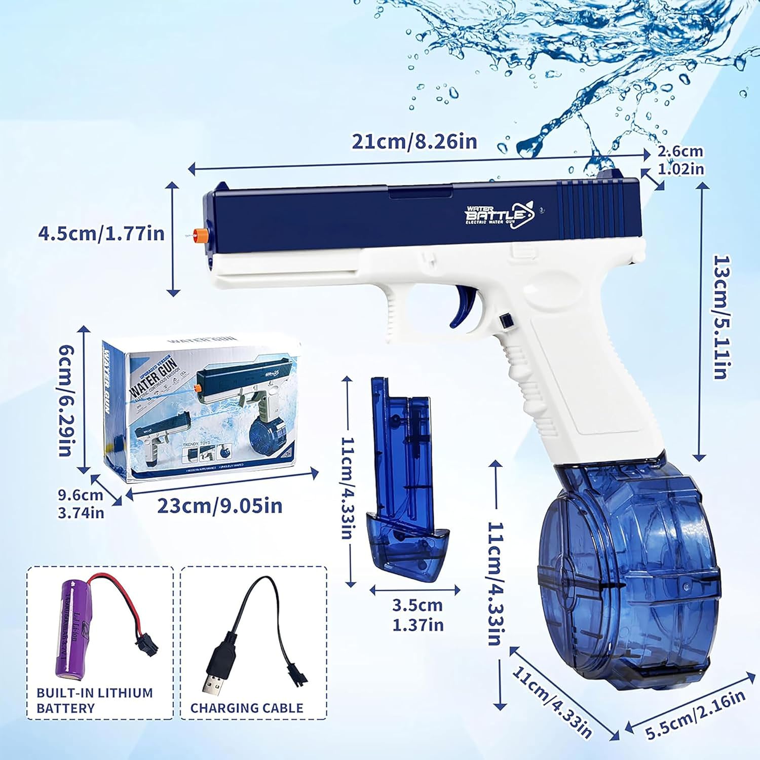 2 Pack Electric Water Gun, Water Guns for Adults, Double Magazine 434CC+58CC Large Capacity Automatic Water Gun