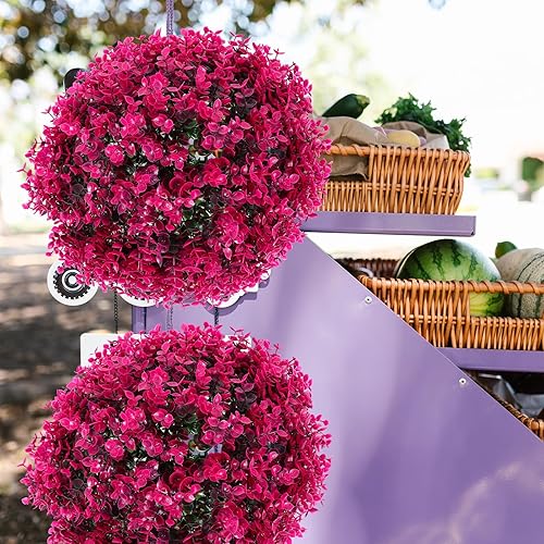 Miniatura 9 de VILLCASE Bolas topiarias de plantas artificiales, bola de hierba de plantas de simulación, vegetación decorativa de imitación de boj de follaje de