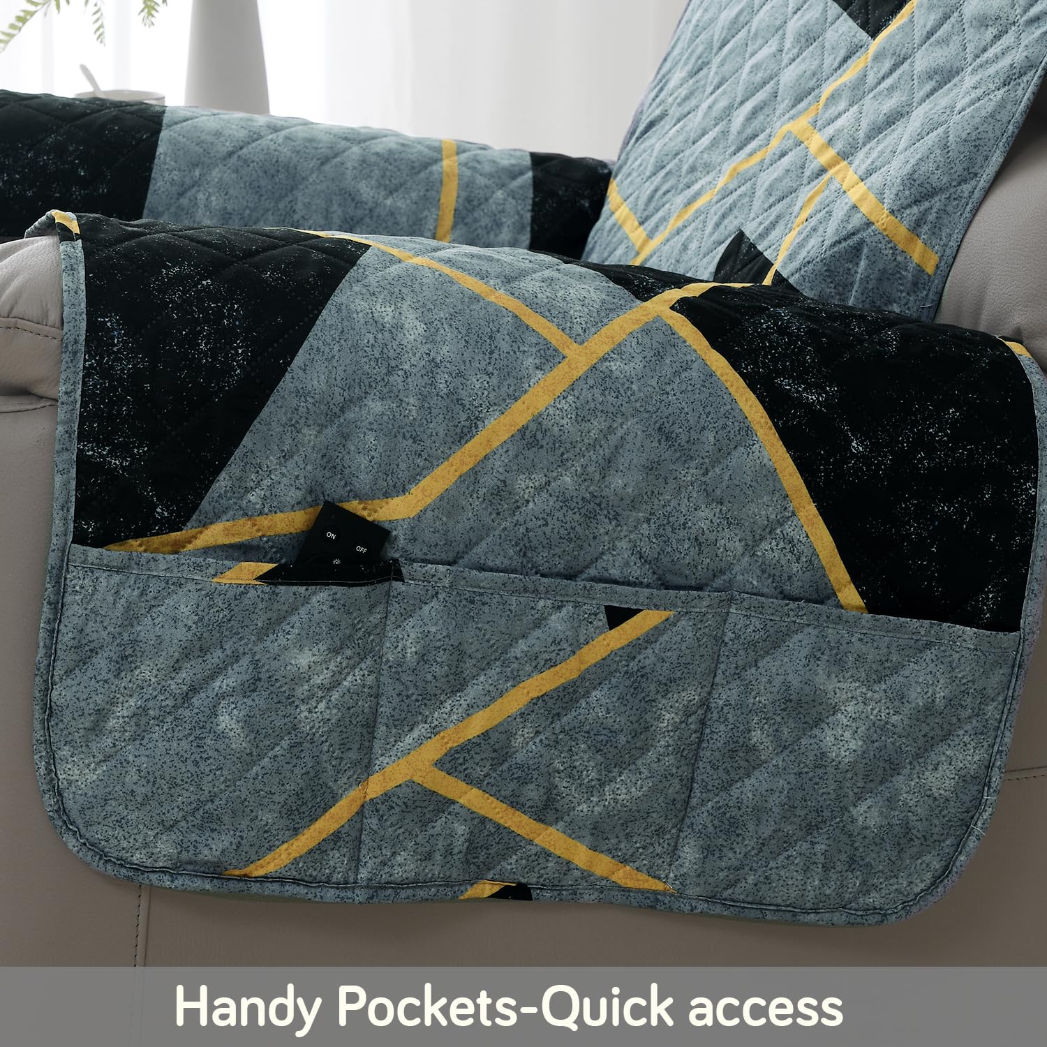 HOKIPO 'Elira Series' Polyester Blend Printed Quilted Water Repellent + Waterproof Recliner Sofa Cover Mat, Small - Multicolor Abstract Geometry (AR-5282-C10) 1