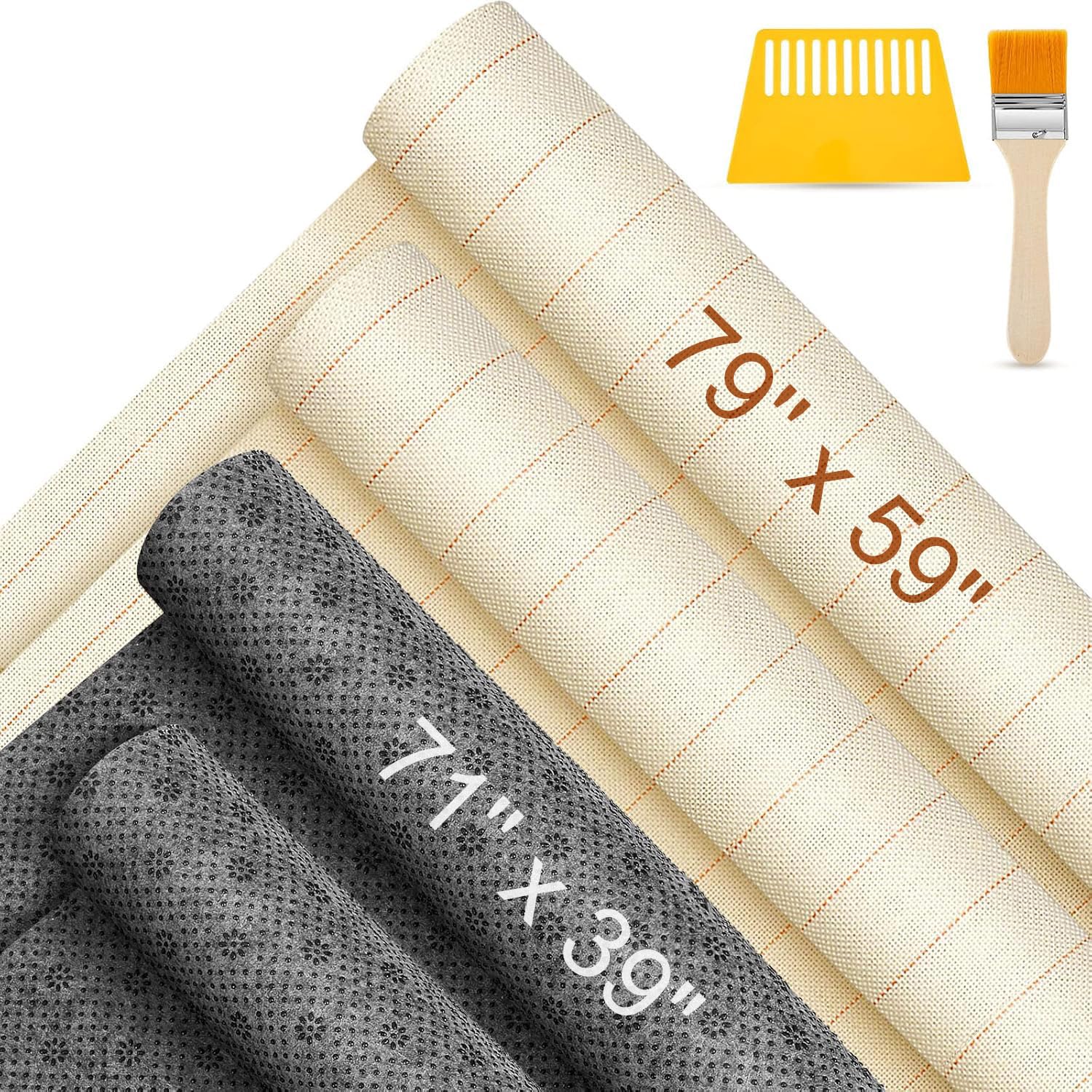 Tudomro 6 Pcs 79'' X 59" Large Tufting Cloth for Rugs and 71'' X 39" Non Slip Final Backing Tuft Fabric Monks Cloth for Tufting Needle DIY Rug Making, Contains Cleaning Brush and Glue Scraper