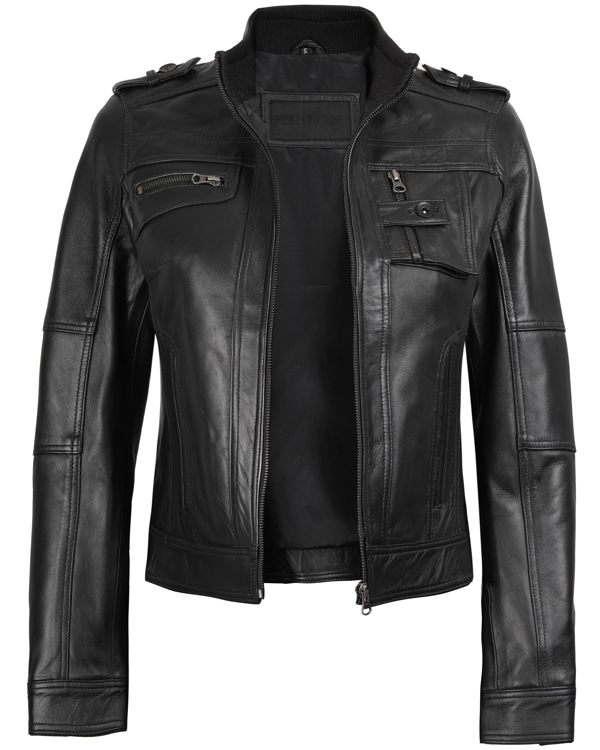 fjackets Women’s Real Lambskin Leather Blazer – Classic 2 Button Notched Lapel Workwear Leather Jacket Women