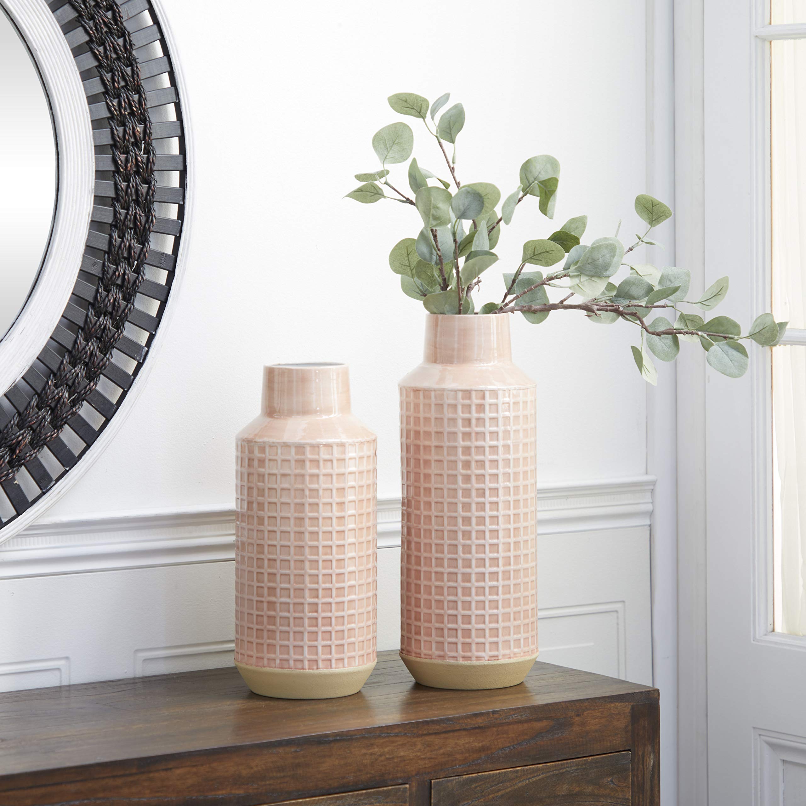 Deco 79 Metal Cylinder Vase, Set of 2 14", 17"H, Pink