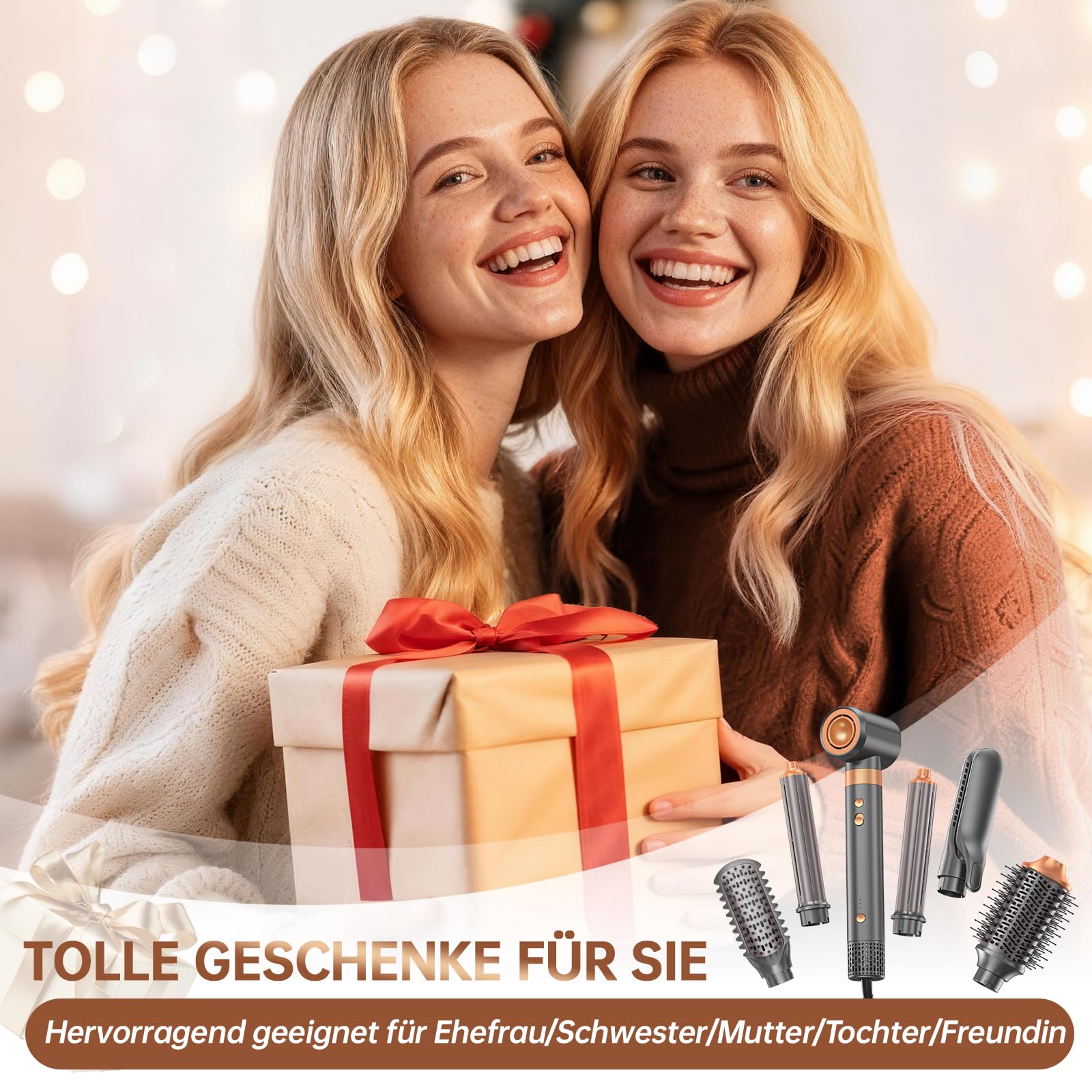 webeauty 7 in 1 Airstyler, Professioneller Hairstyler Set Neues Upgrade | 130,000U/Min, 30M/S Föhn mit Warmluftbürste, Auto Lockenstab, Air Haarglätter, Glätteisen, Volumisieren, Locken und Glätten