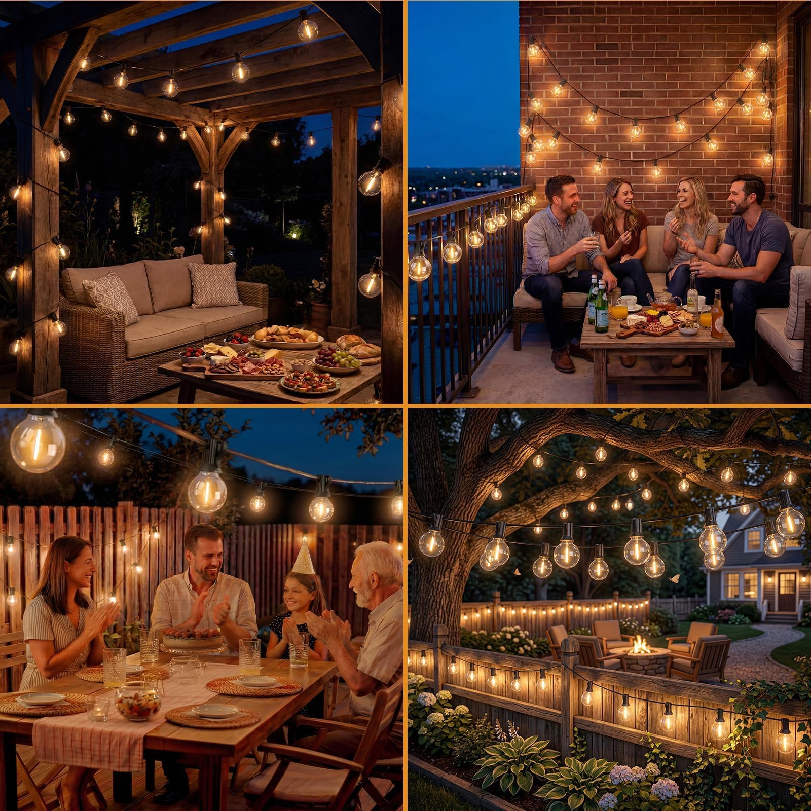 litogo Lichterkette Außen mit Fernbedienung, 15M LED Outdoor Lichterkette Strom mit Dimmbar & Timer, Wetterfest Lichterketten G40 Glühbirnen für Balkon Garten Party Pavillon Terrasse, Warmweiß