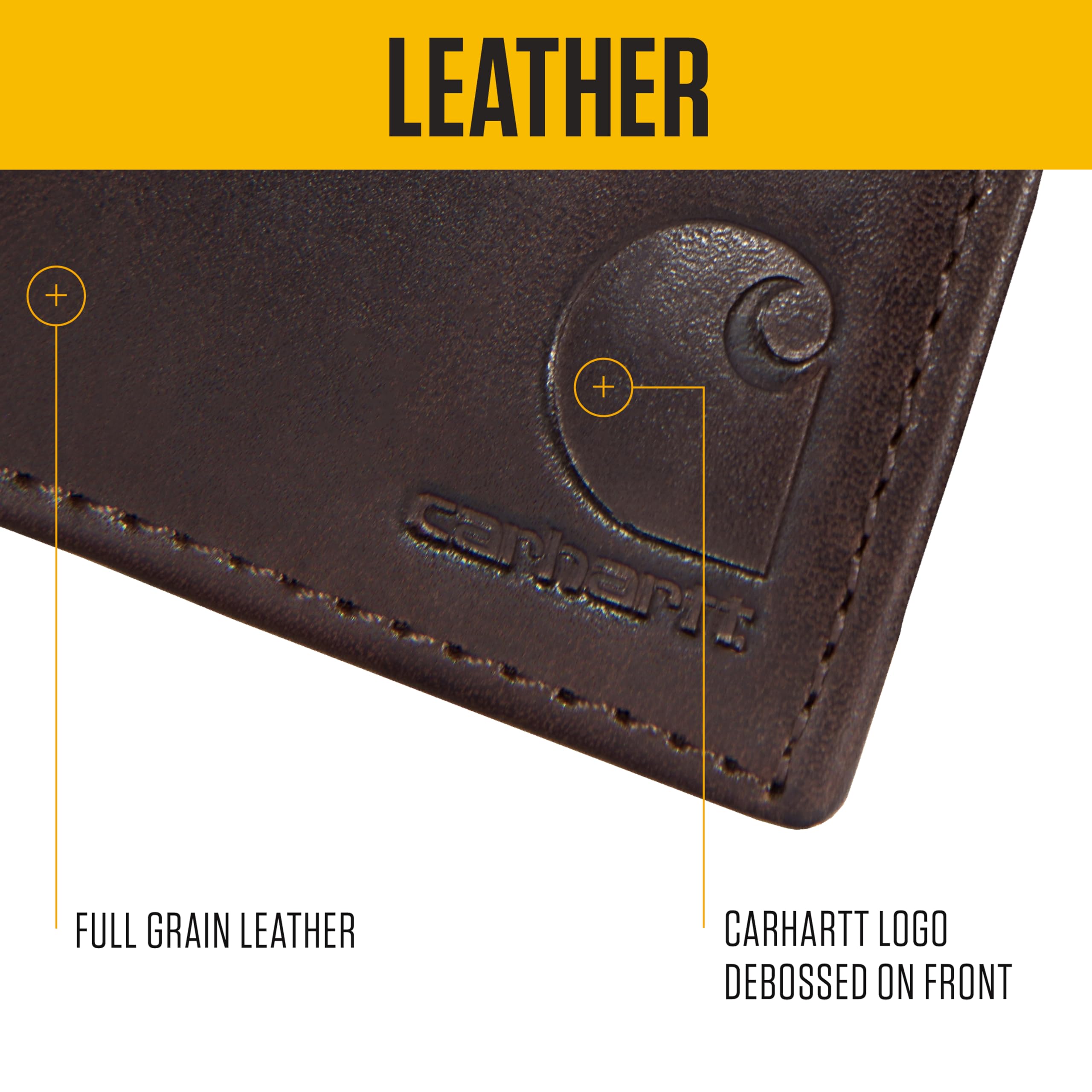 Carhartt Men’s Oil Tan Leather Wallet, Front Pocket, Paccasse & Trifold Designs, Long-Lasting Construction, Gifts for Men