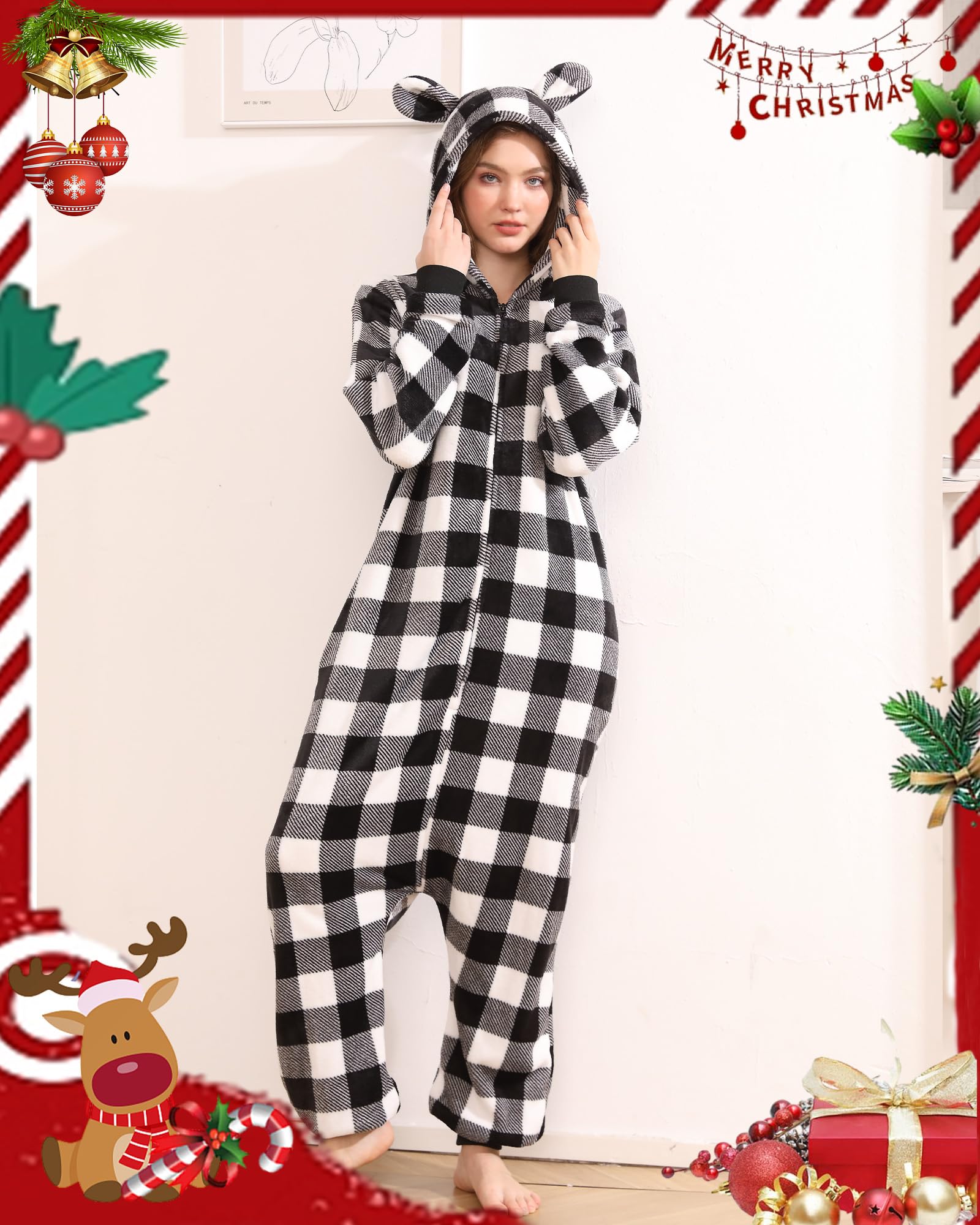 Pijama de una pieza para adultos, de franela, cómodo, con capucha, de una pieza, cálido, ropa de dormir