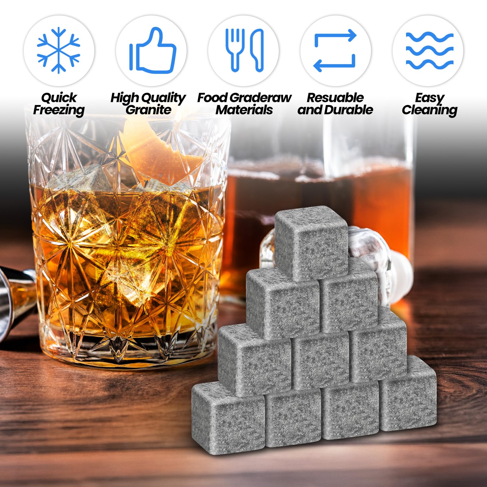 18 piedras de whisky de granito reutilizables, juego de piedras de whisky con bolsa de tela y clip de hielo, piedras de enfriamiento, regalos para hombres, maridos, Navidad, cumpleaños, día del