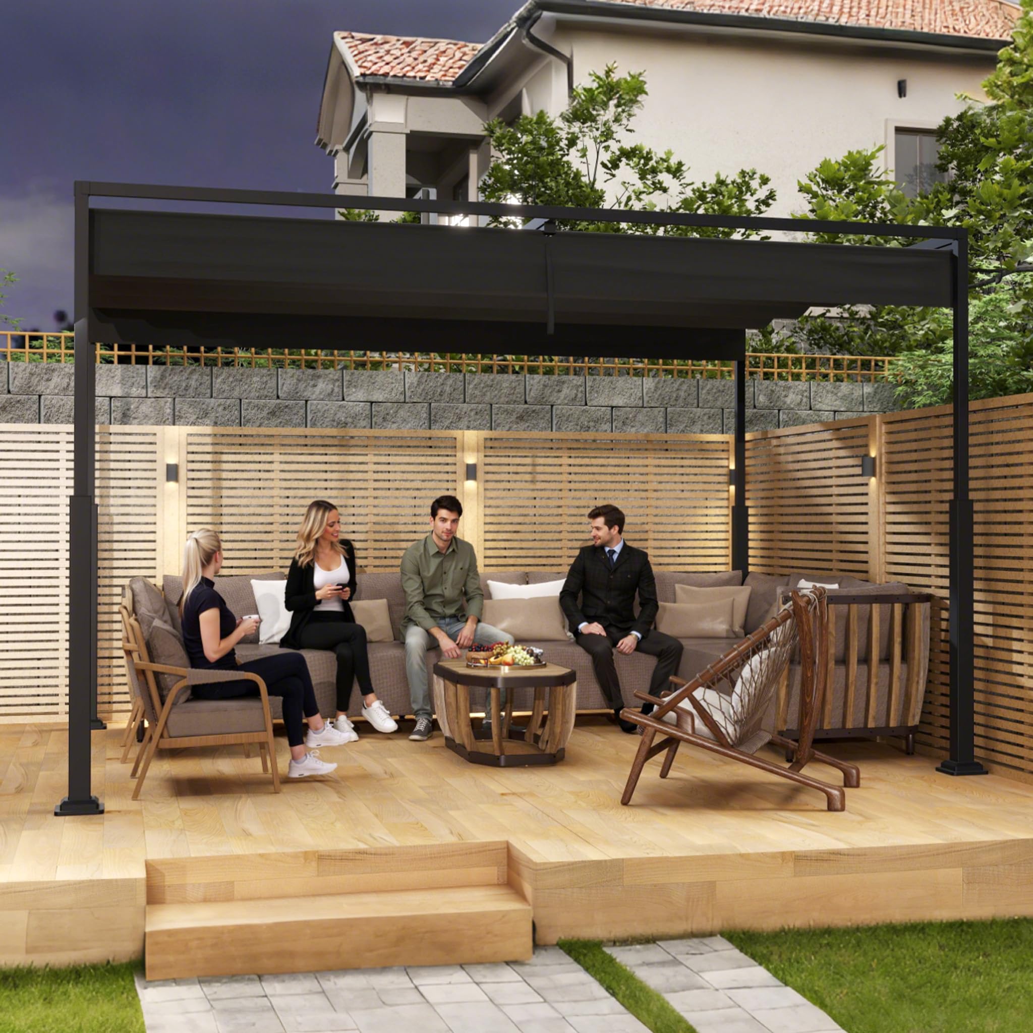 UISEBRT Pergola métallique 3x4 m étanche stable Résistante à l'hiver, pavillon avec toit à lamelles, abris de jardin autoportant avec toit coulissant, protection solaire pour jardins et terrasses
