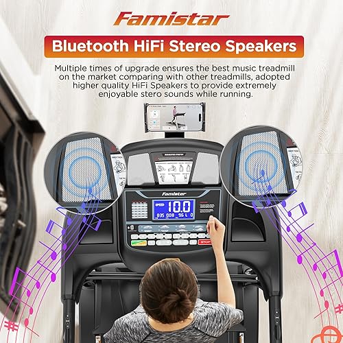 Miniatura 6 de Caminadora plegable de 4.5 HP, inclinación automática del 15 %, capacidad de 300 libras, con control de aplicación, Bluetooth estéreo, botón de