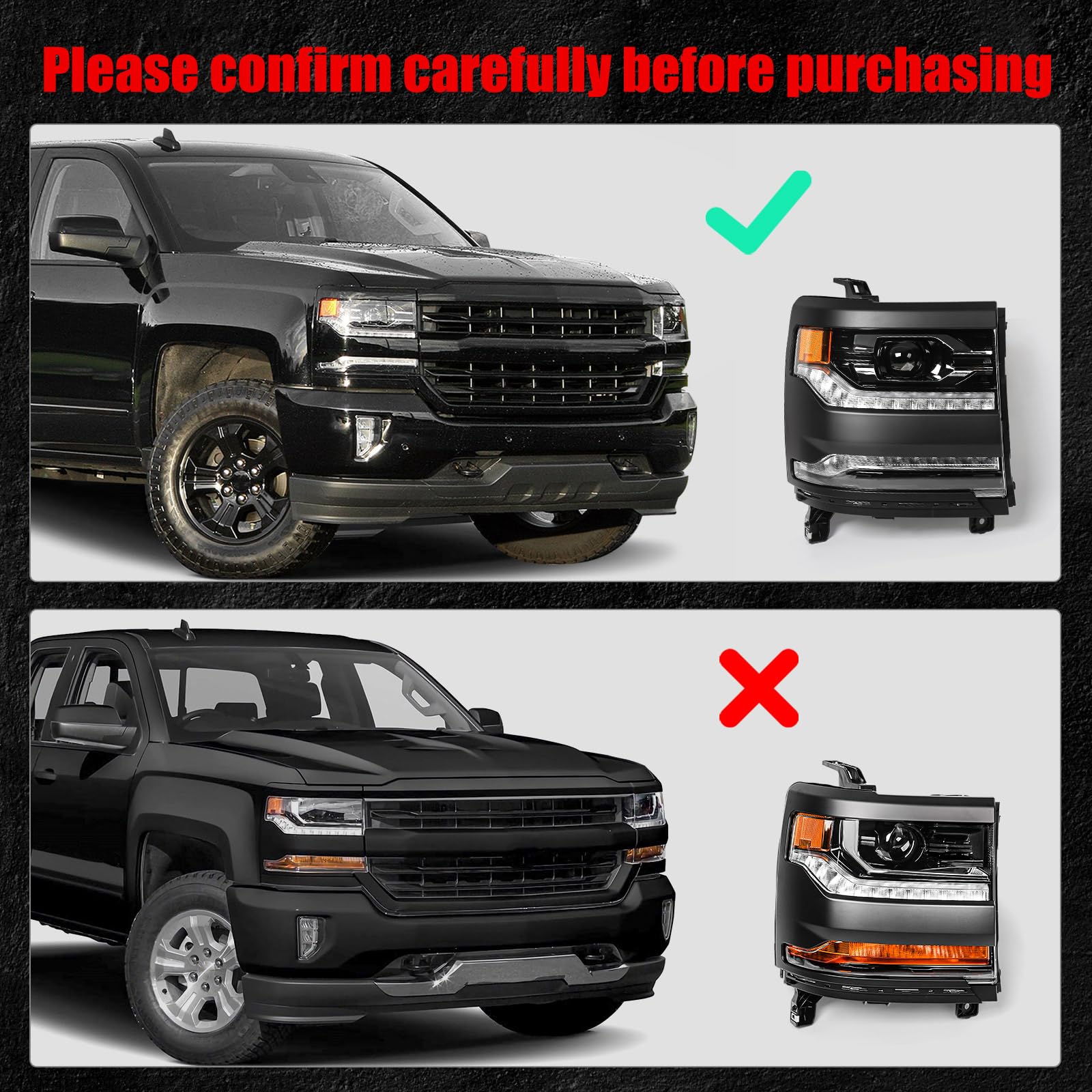 Huray Headlight for Chevy Silverado 1500 2016-2018 Silverado 1500 LD 2019 [Full LED Type] [DRL Projector] OE Head Lamp Replacement (Black, Passenger Side (Right))