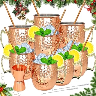 Moscow Mule Copper Mugs- Set of 8 Copper Plated Stainless Steel Mug 18oz, for Chilled Drinks (8 pcs)