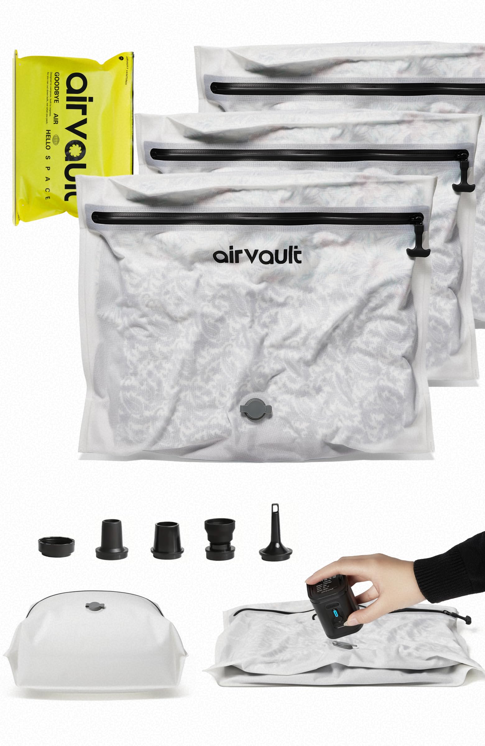 AirVault Premium Reusable Vacuum Seal Storage Bag for Carry On Suitcases & Backpack, Space Saver Airline Travel Vacpack, Flat Version, Pump Included (