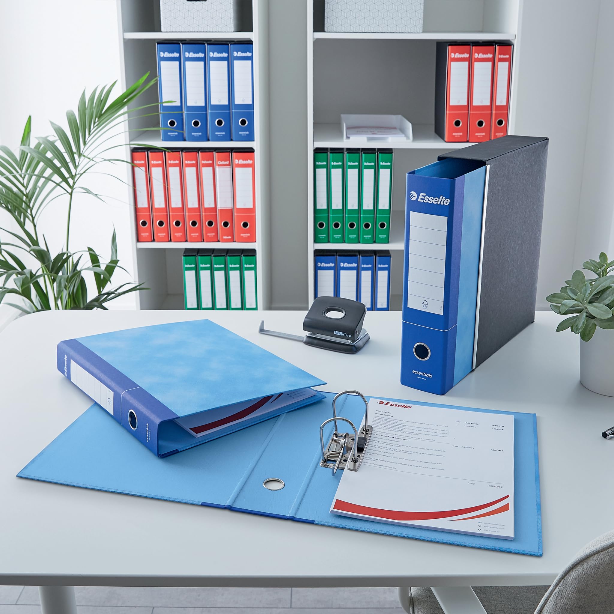 Esselte ESSENTIALS G75 Registratore con Custodia, con Meccanismo a Leva, in Formato Protocollo, 23x33cm, con Dorso da 8 cm, Rosso, Conf.da 6 pezzi, 390775160