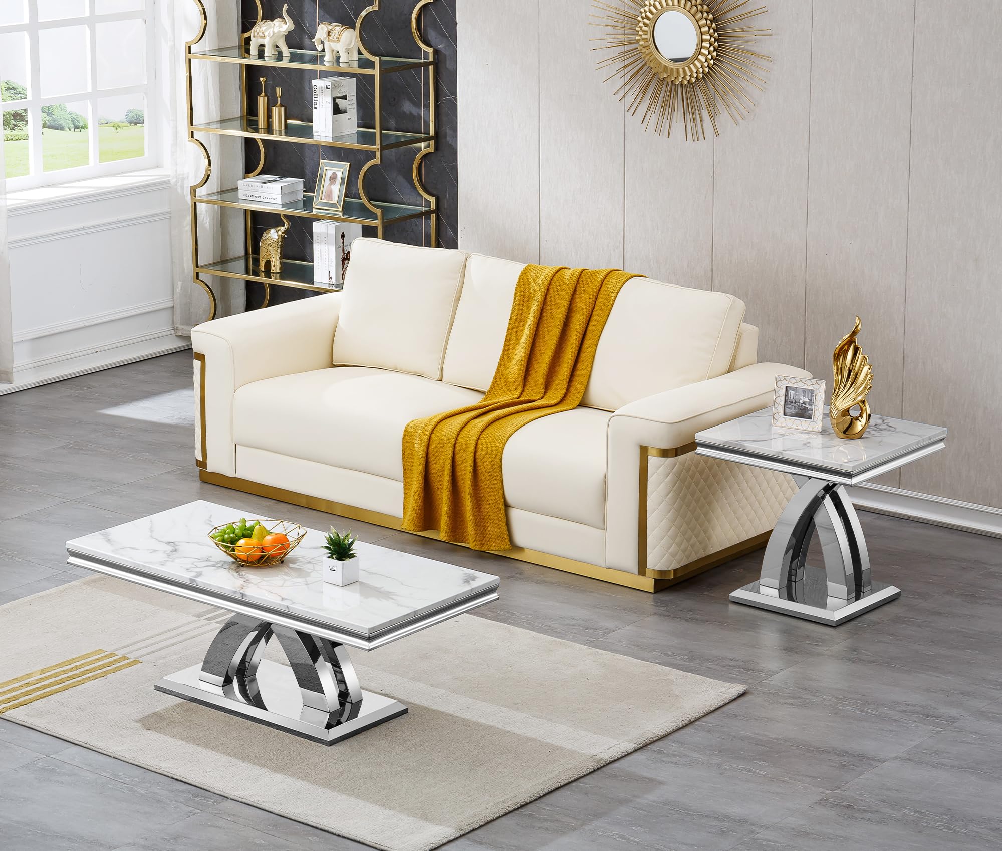 Piece Living Room Sets Furniture Piece Marble Coffee Table And