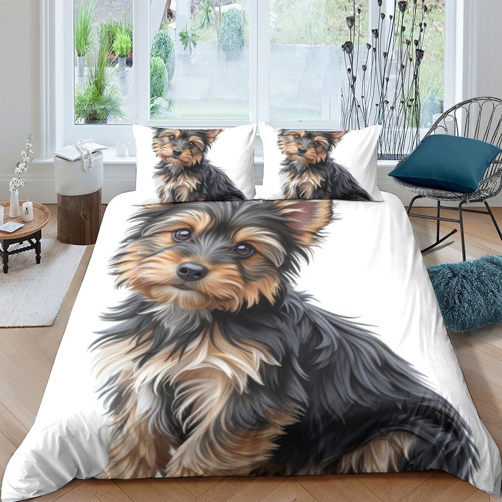 Ctjqhvkz Style-10 3D Printed Yorkshire Terrier Fitted Sheet Microfiber Soft Dog Art Bed Cover For Bedroom Dorm Mattress Protection Decor Single（135X200cm）