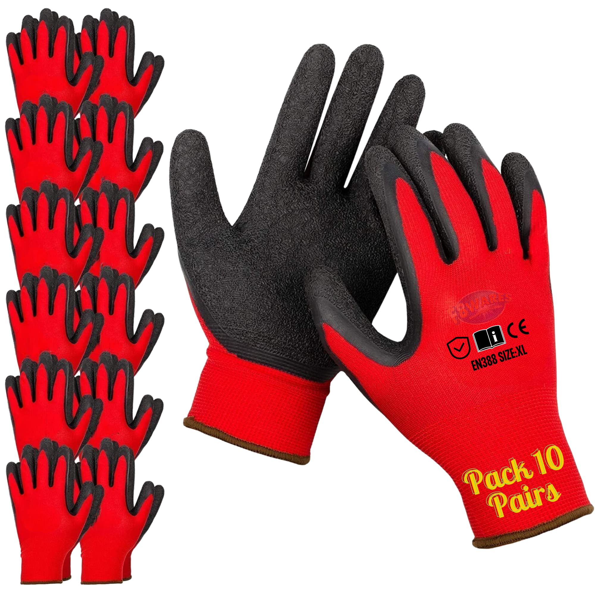 F8WARES Reusable Nylon Latex Coated Safety Gloves For Men Industrial/Gardening Gloves/Hand Gloves For Work/Industrial Gloves/Working Gloves For Men Cut-resistant XL (Red/Black(Pack 10 Pairs)) (B0BR14JQ3Z) Amazon Price History, Amazon Price Tracker