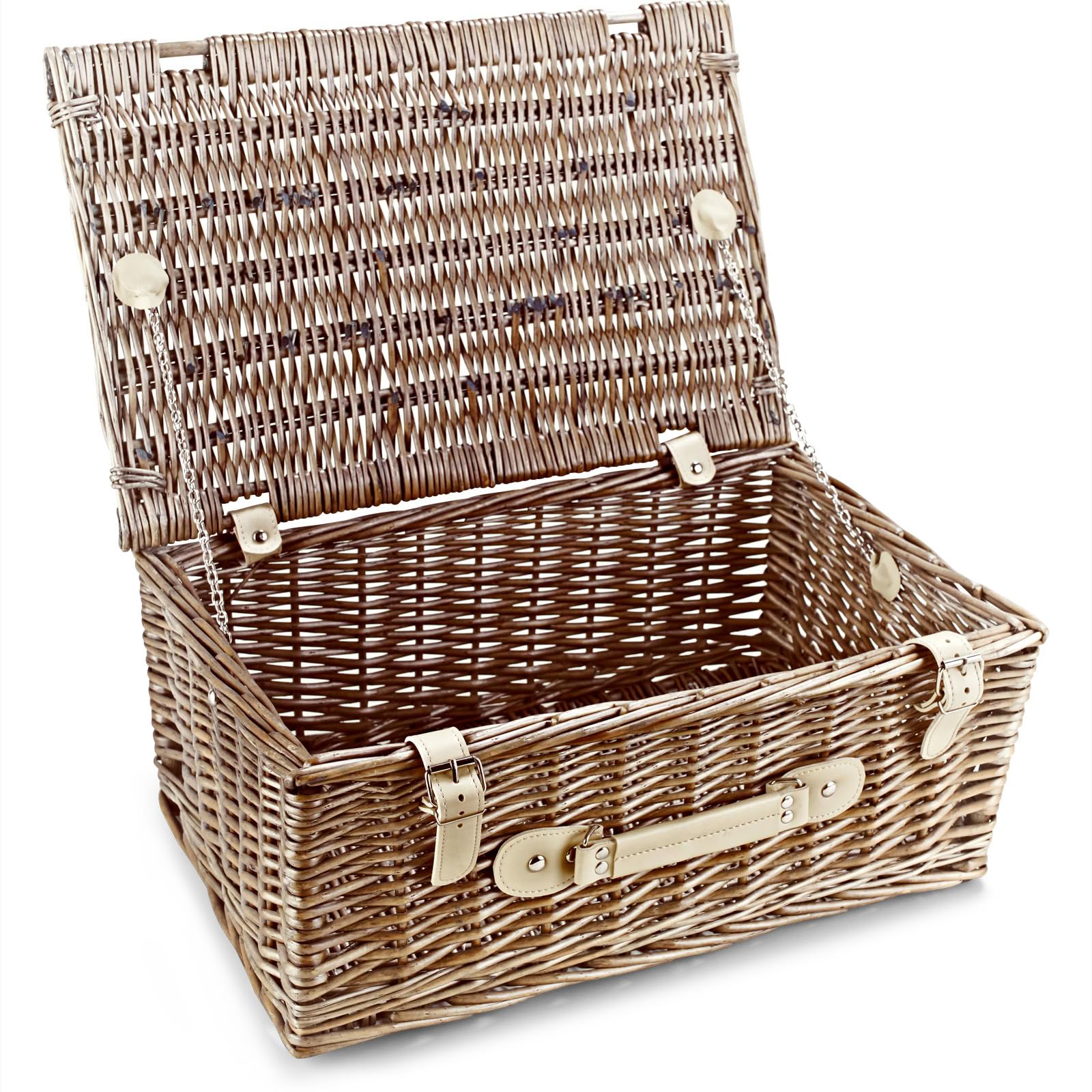 Classic Empty Wicker Picnic Hamper - Extra Large Willow Basket with Lid - Antique Wash Finish, Protective Outer - Family Picnic Baskets for Birthdays, Celebrations, from Regency Hampers