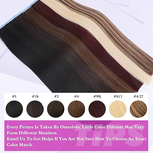 Miniatura 4 de Extensiones de cabello humano real con cinta adhesiva de poliuretano color negro natural #1B, 20 unidades, 1.76 oz, sin costuras, para mujeres