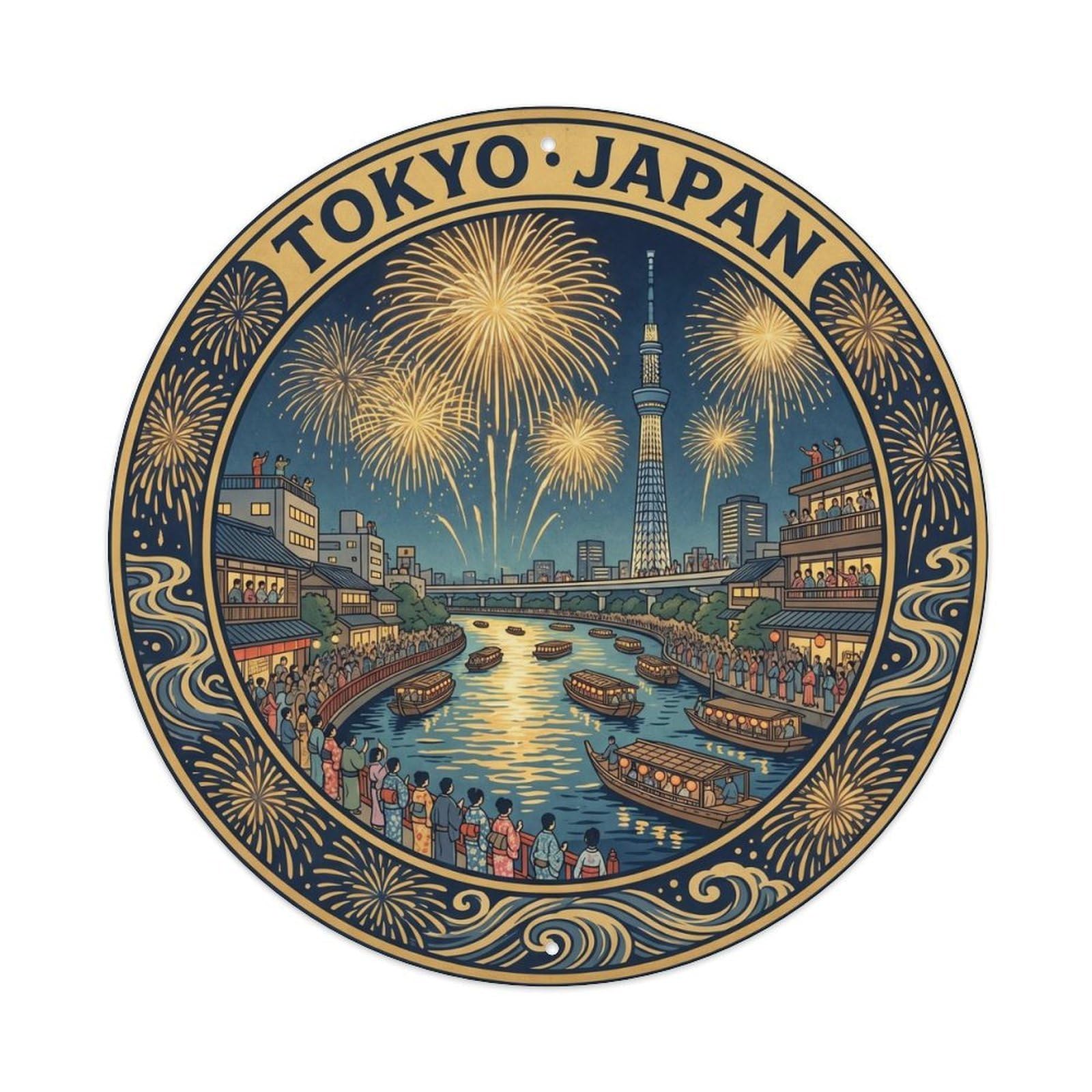 Tokyo Sumida River Fireworks Performance Culture Street Metal Tin Sign
