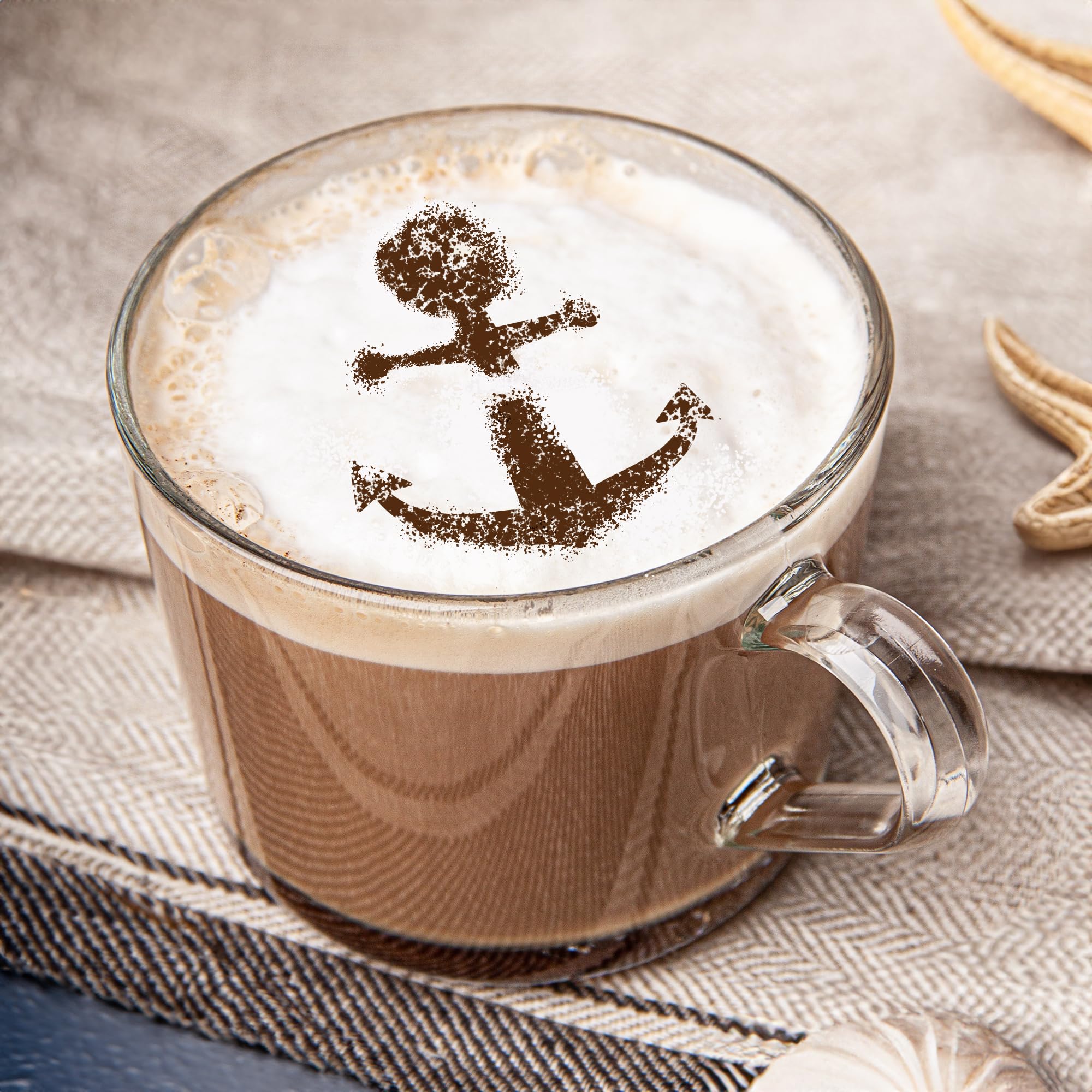 NAKLEO Coffee Stencils and Cookies Decoration 14Pcs 7x7 and 11x11cm, Reusable Plastic Baking Templates, Sea Ship Anchor - Image 2
