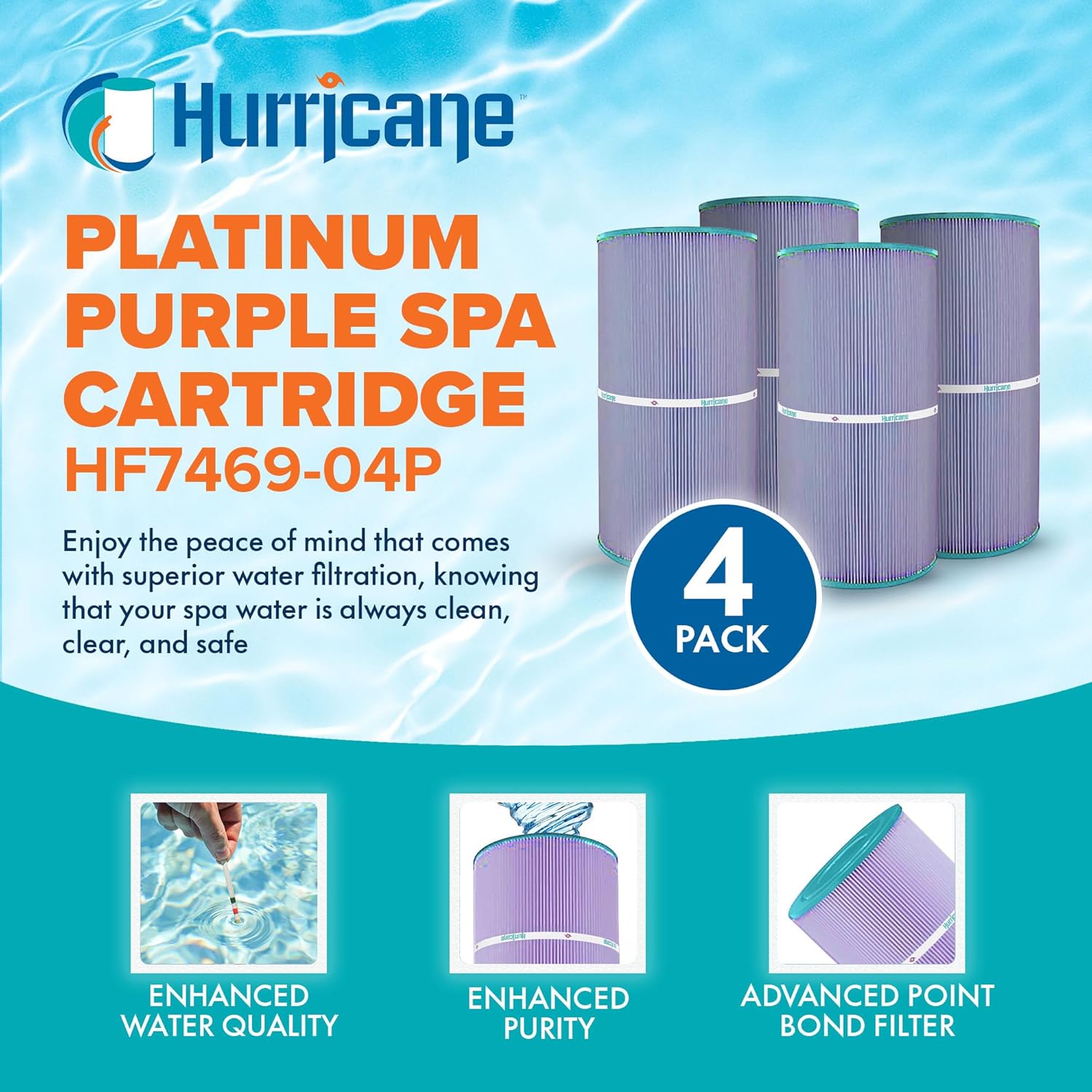 Hurricane Filters 8 Pack HF7469-04P Platinum Purple Pool Filter Cartridge - Replacement for PCC60, Unicel C-7469, Filbur FC-1975, Pentair Clean & Clear 240, Hayward SwimClear C2025 - Image 2