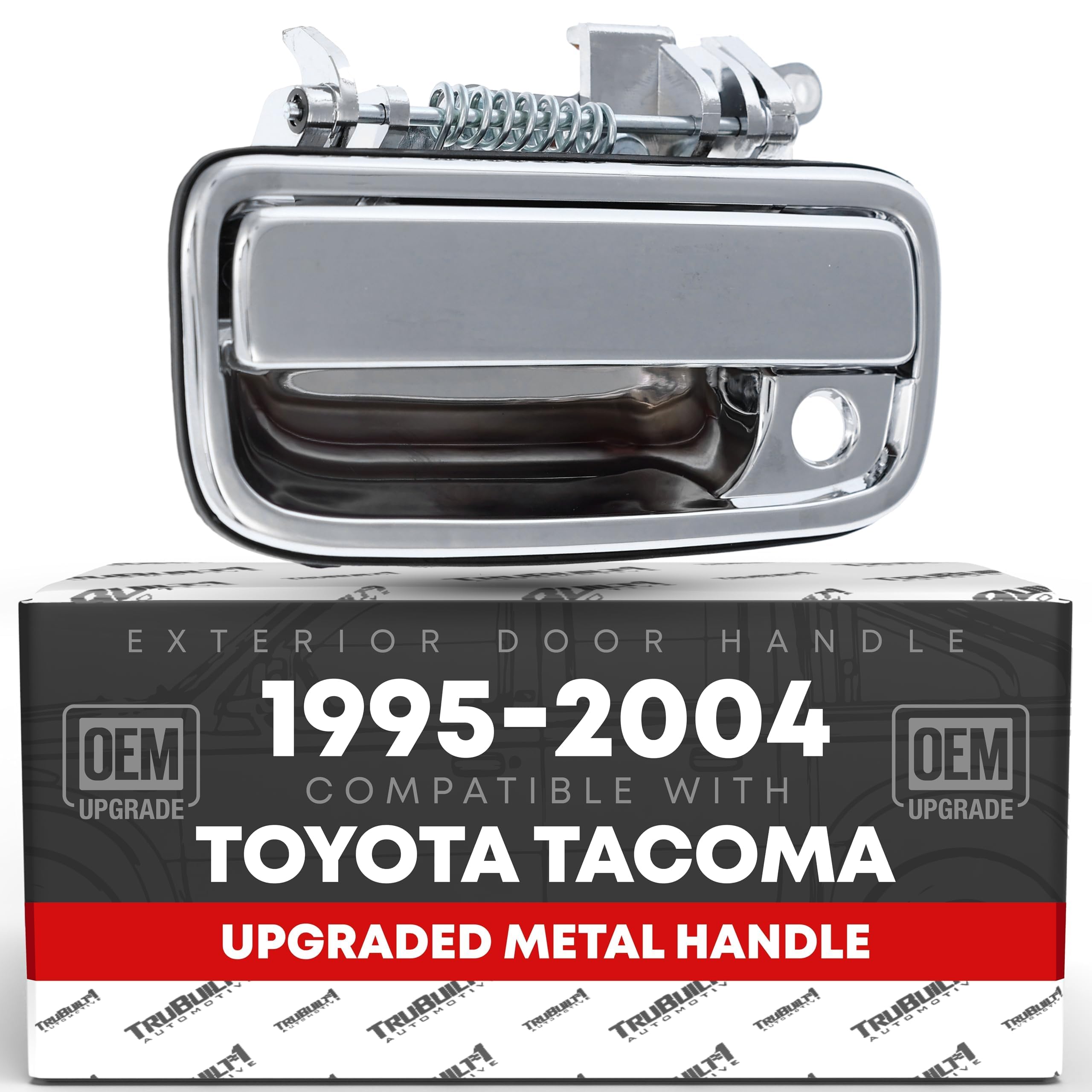Exterior Front Driver Door Handle Replacement, Upgraded Metal & Plastic Housing - Compatible with 1995-2004 Toyota Tacoma - All Chrome w/Keyhole - OEM