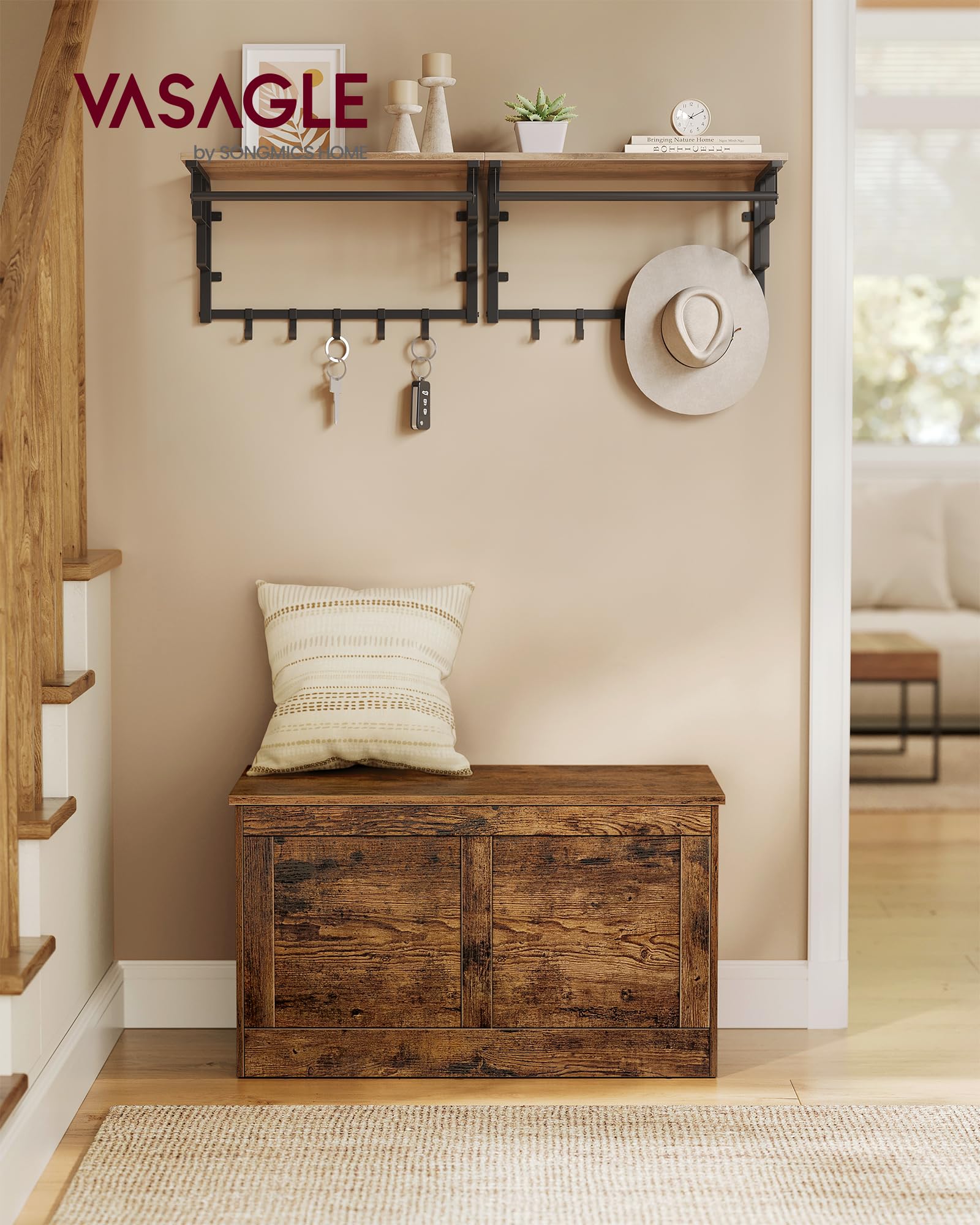VASAGLE Storage Chest Bench Blanket Box 40x80x46.5 cm Rustic Brown