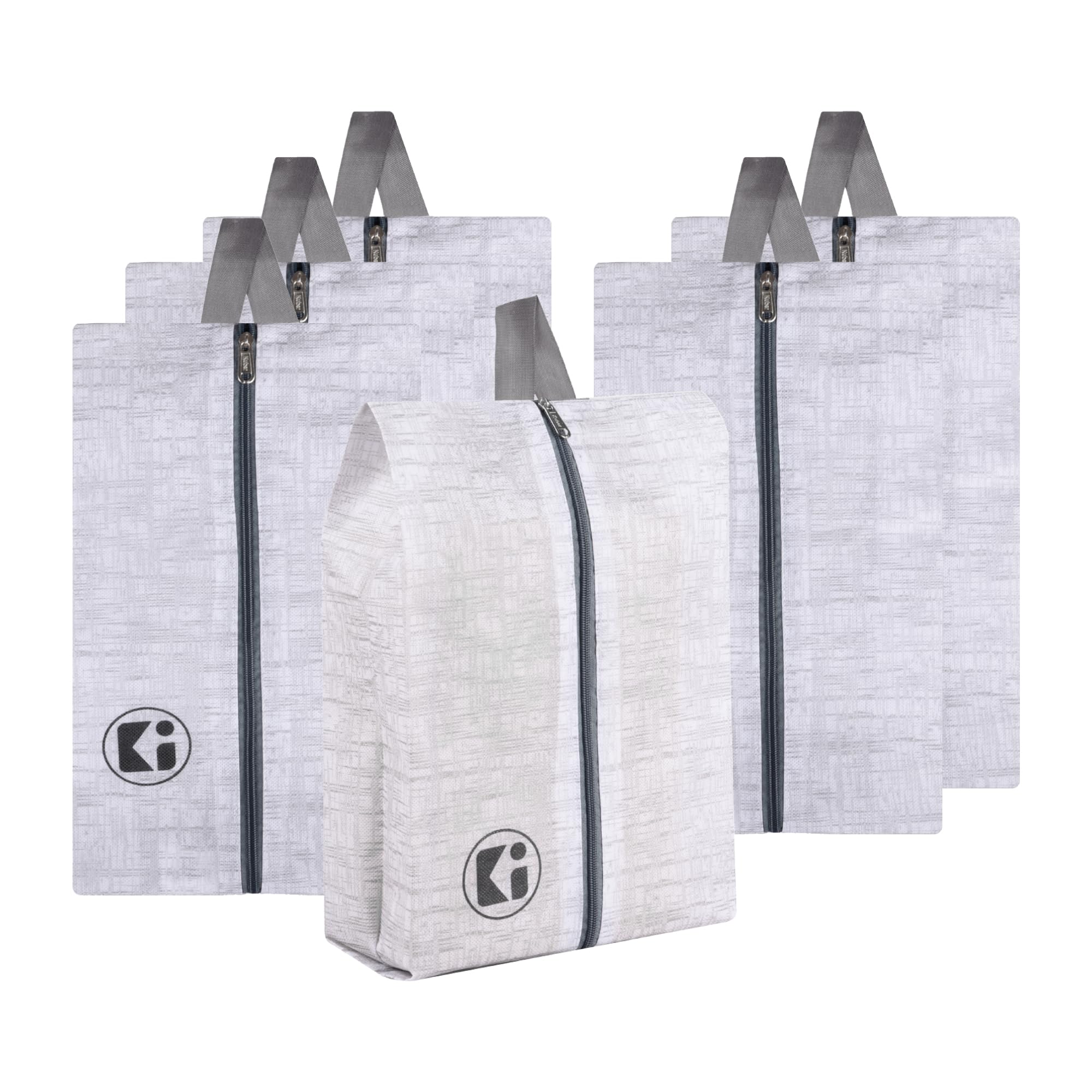 Pack of 6 Shoe Bag for Travel | Drawstring Footwear Pouches & Toiletries Packing Bags/Covers for Travelling | White & Grey-image-47