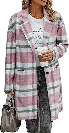 PRETTYGARDEN Women Plaid Shacket Jacket Trendy Fall Casual Button Wool Blend Tartan Trench Coat Winter Clothing with Pockets