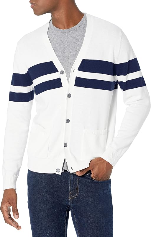 Amazon Essentials Cárdigan de punto de algodón con cuello en V para hombre, acanalado