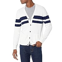Amazon Essentials Cardigan da Uomo in Cotone, a Righe Bianche Blu Navy